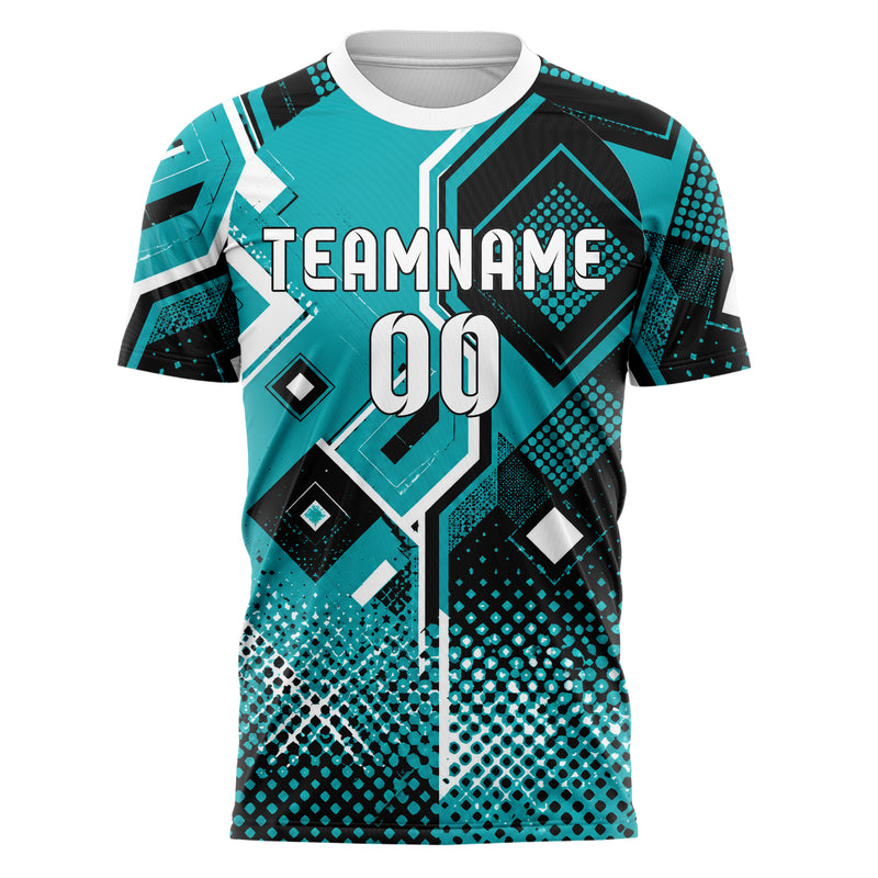 Cyan lebendiges Rauten dichter Verlauf von unten Design 01-0063 individuelles Fußballtrikot front