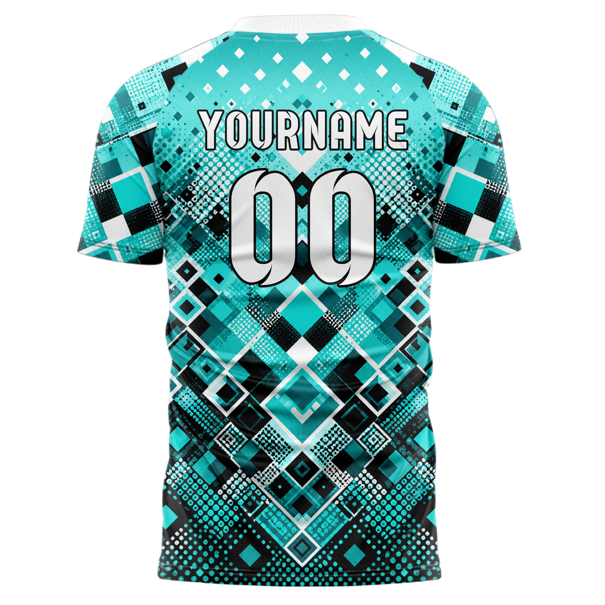 Cyan lebendiges Rauten dichter Verlauf von unten Design 01-0471 individuelles Fußballtrikot back