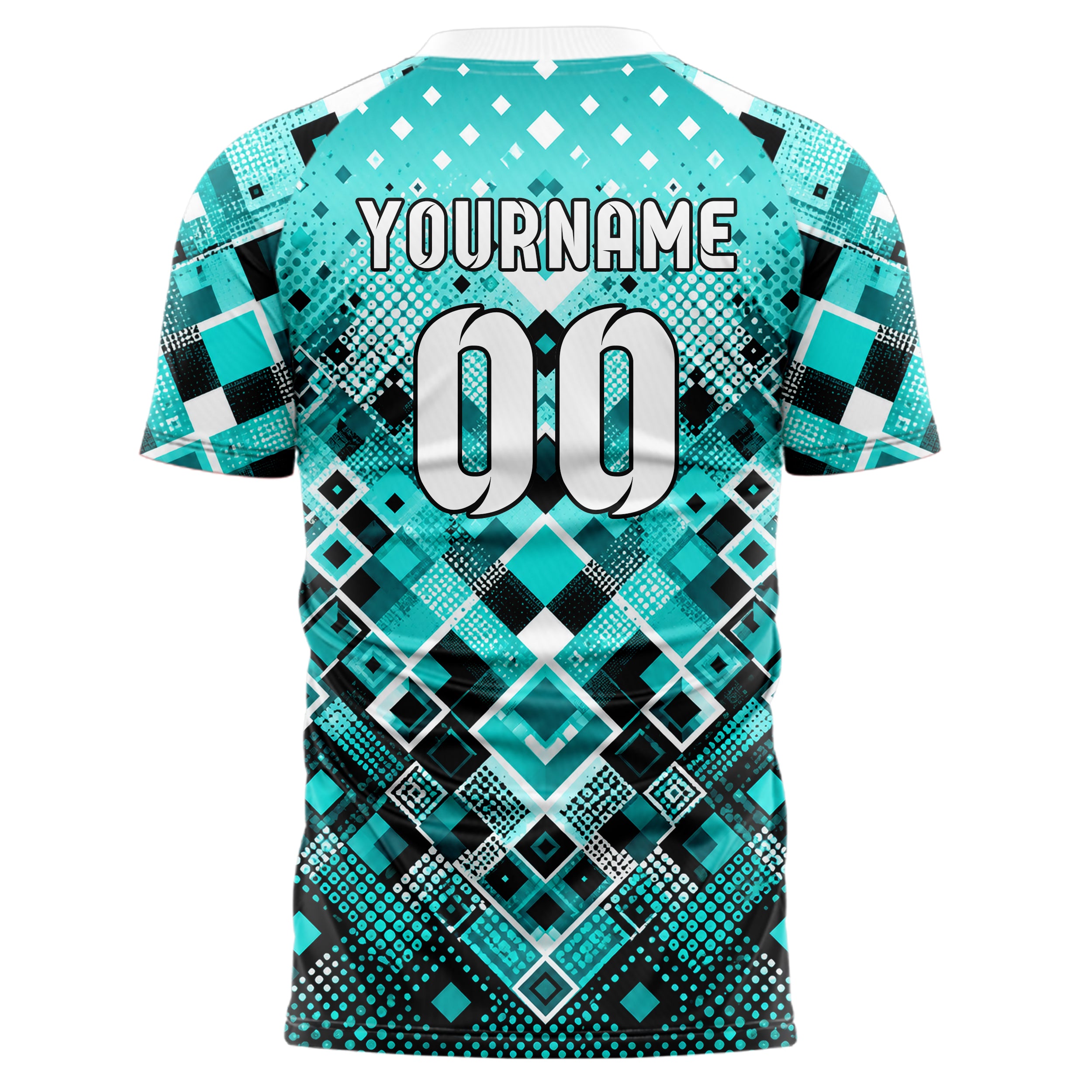 Cyan lebendiges Rauten dichter Verlauf von unten Design 01-0471 individuelles Fußballtrikot back