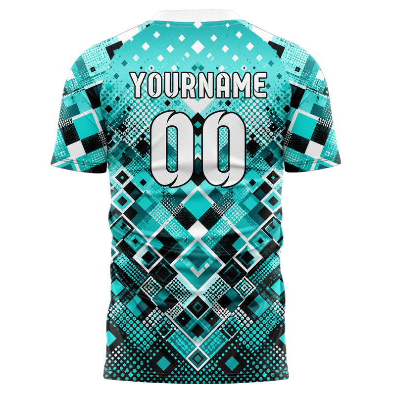 Cyan lebendiges Rauten dichter Verlauf von unten Design 01-0471 individuelles Fußballtrikot back