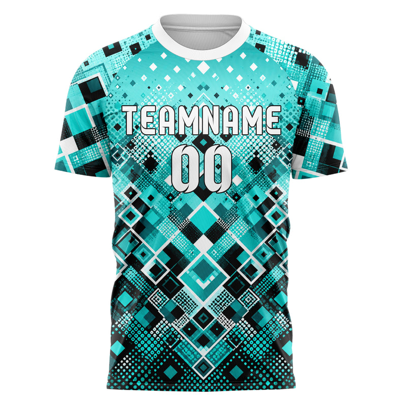 Cyan lebendiges Rauten dichter Verlauf von unten Design 01-0471 individuelles Fußballtrikot front