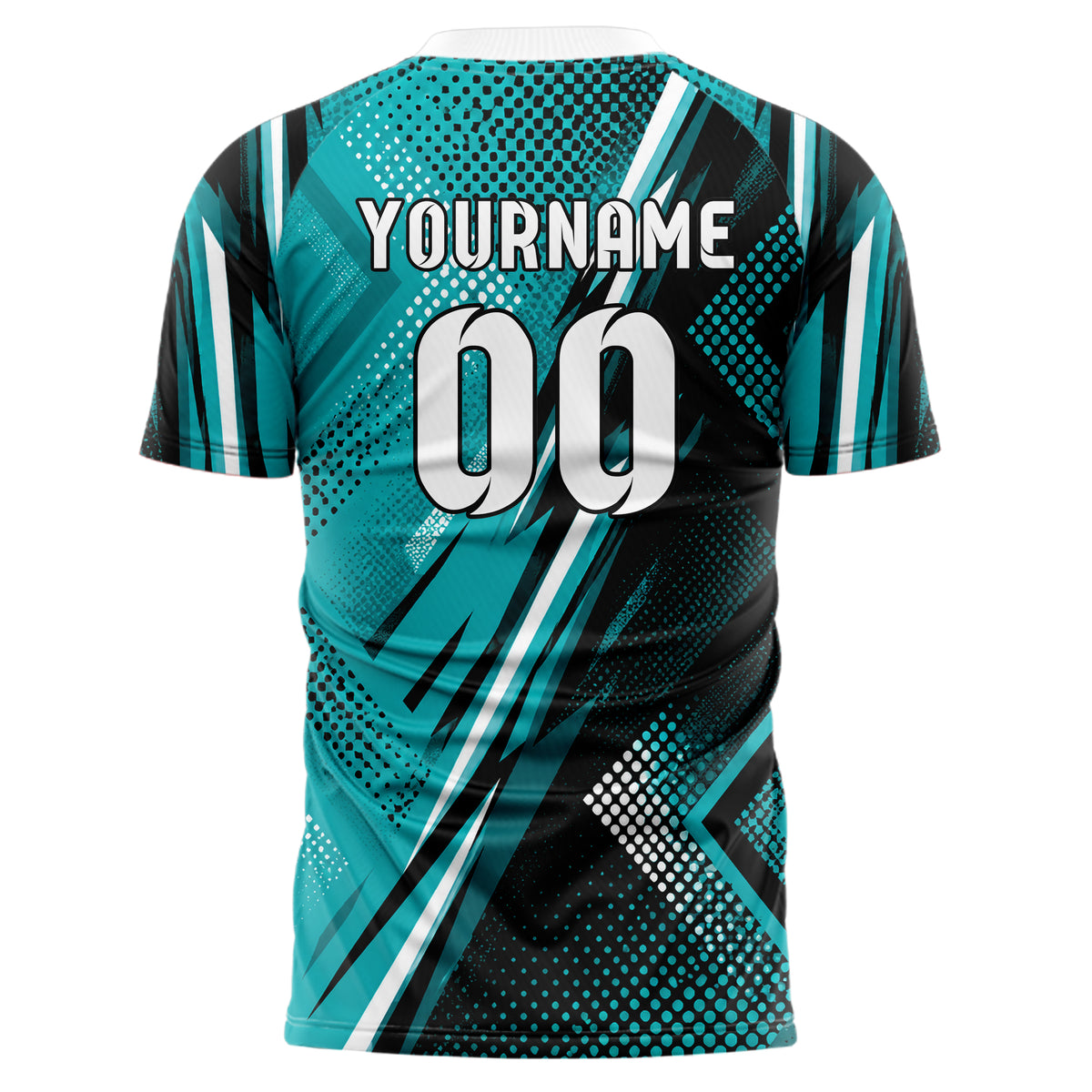 Cyan lebendiges Rauten radialer Center Fade Design 01-0417 individuelles Fußballtrikot back