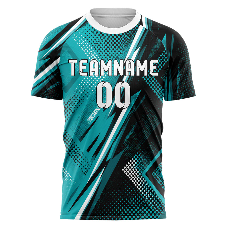 Cyan lebendiges Rauten radialer Center Fade Design 01-0417 individuelles Fußballtrikot front