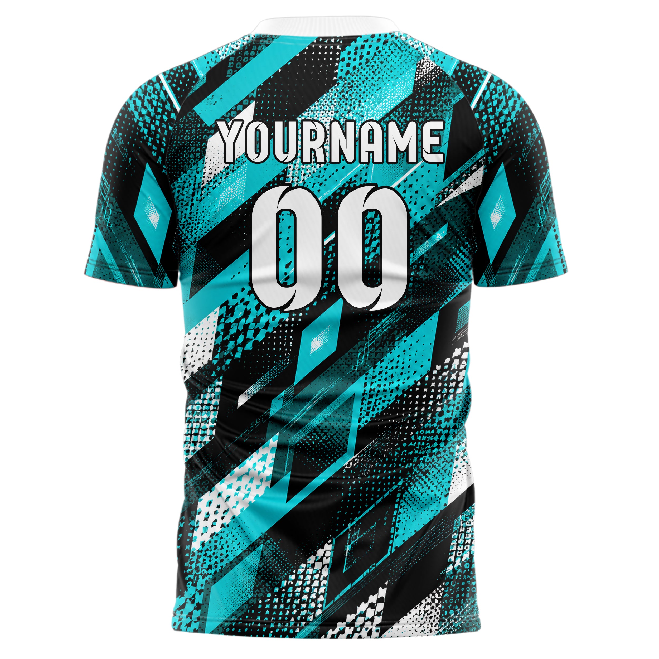 Cyan lebendiges Rauten diagonale Tessellation Design 01-0186 individuelles Fußballtrikot back