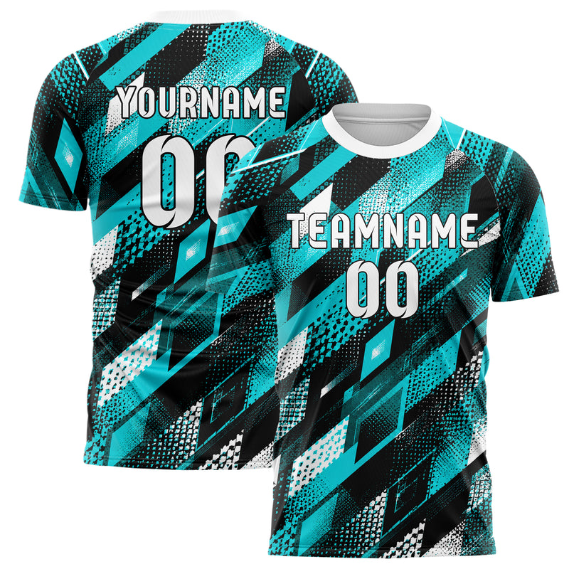 Cyan lebendiges Rauten diagonale Tessellation Design 01-0186 individuelles Fußballtrikot main