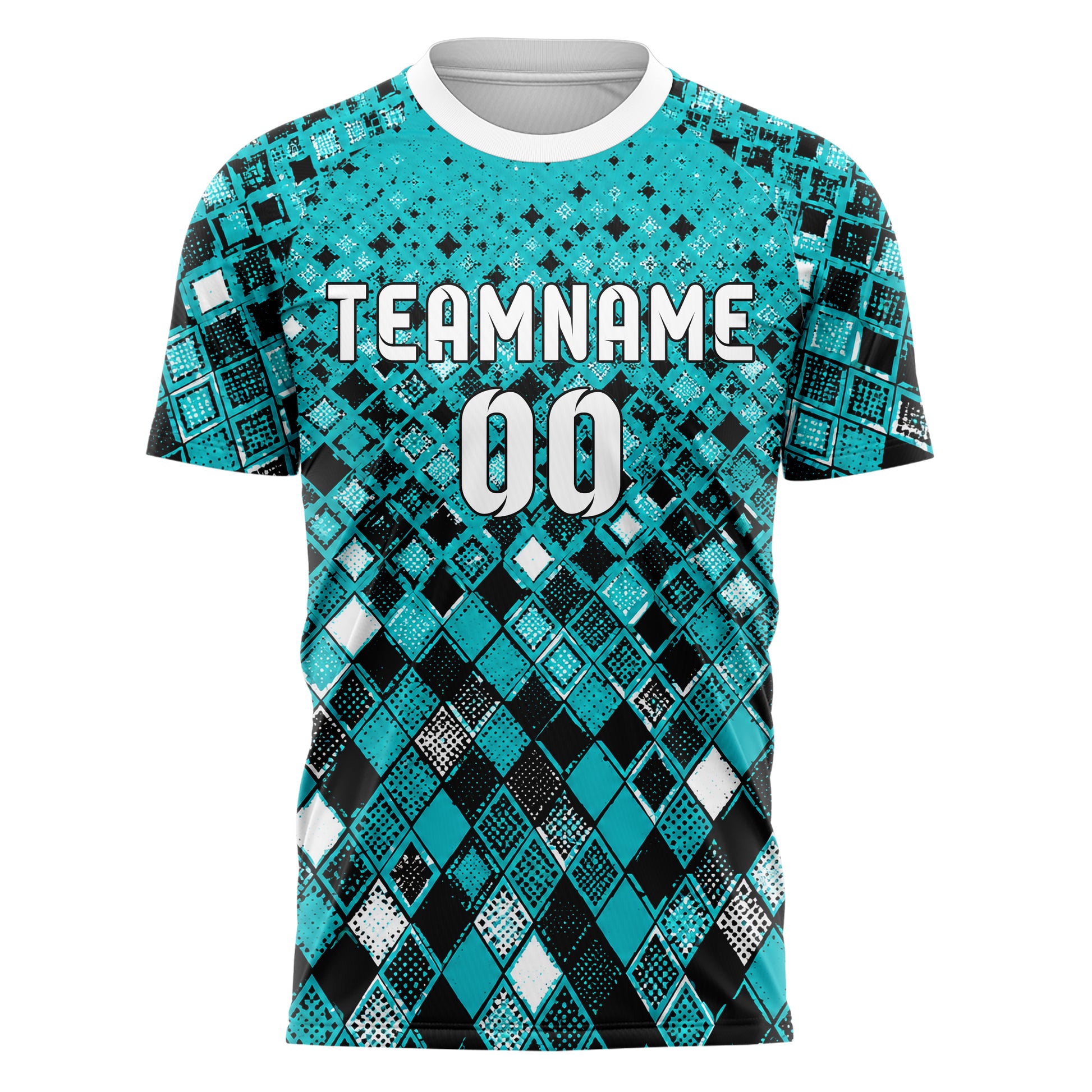 Cyan lebendiges Rauten diagonale Tessellation Design 01-0378 individuelles Fußballtrikot front