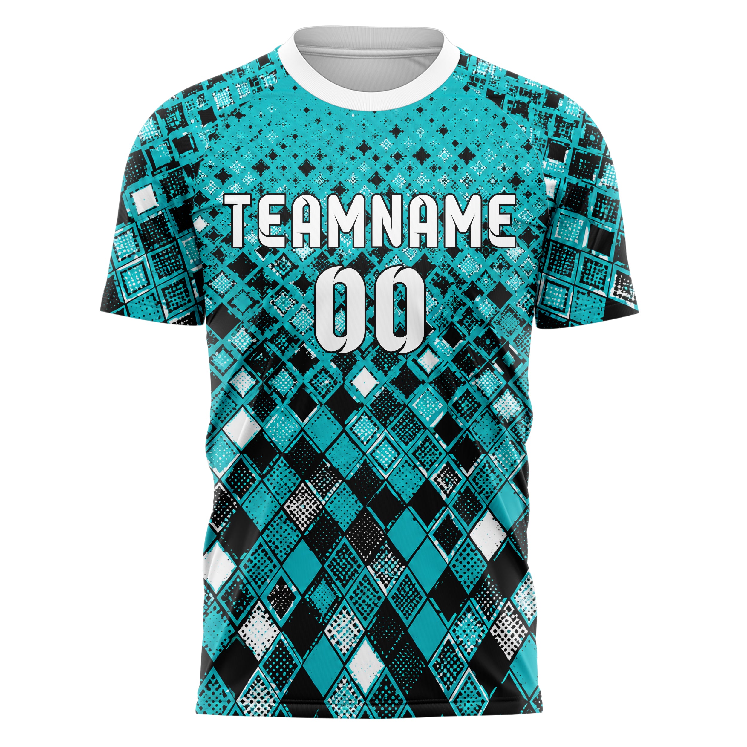 Cyan lebendiges Rauten diagonale Tessellation Design 01-0378 individuelles Fußballtrikot front