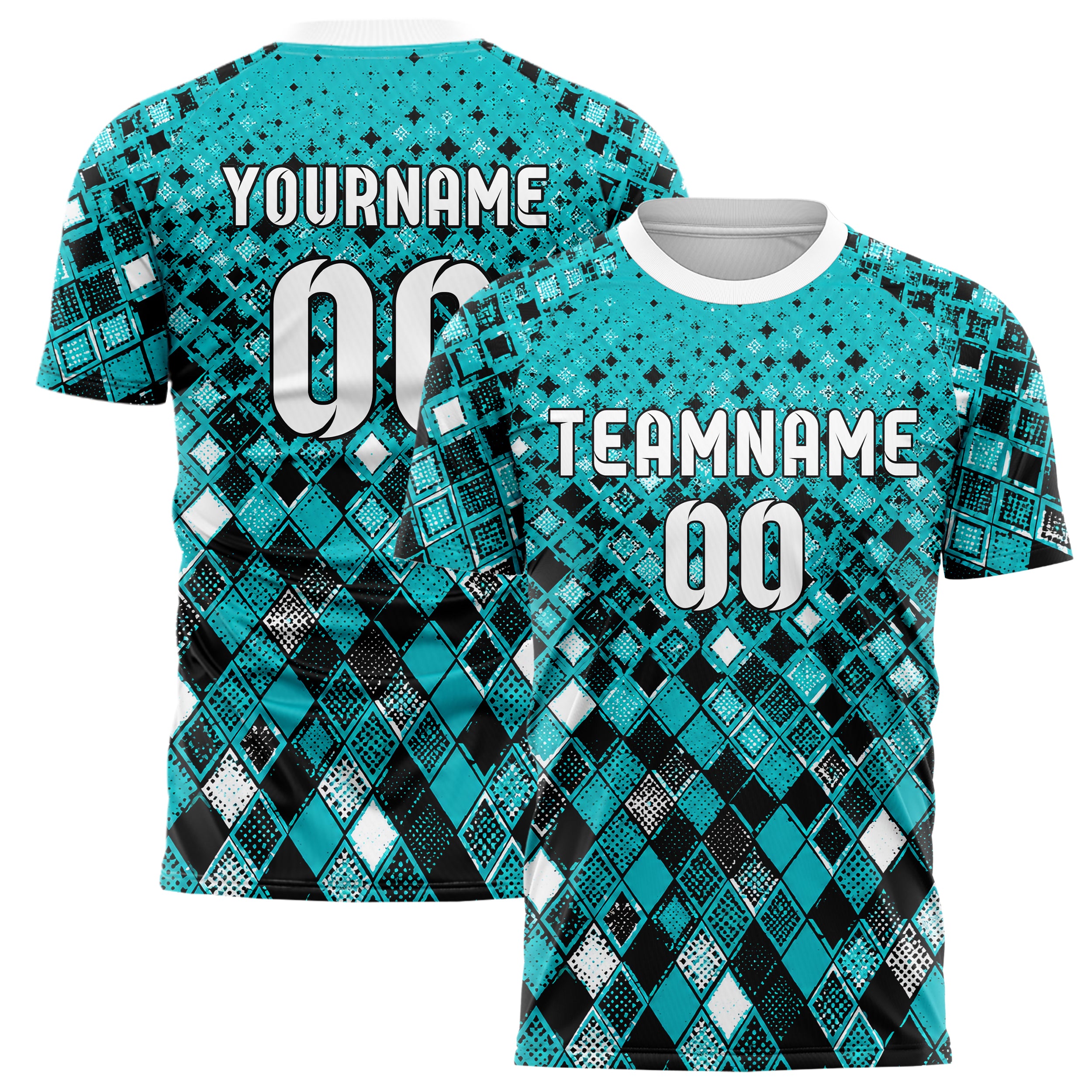 Cyan lebendiges Rauten diagonale Tessellation Design 01-0378 individuelles Fußballtrikot main