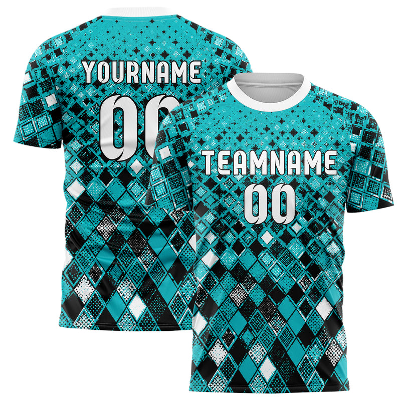 Cyan lebendiges Rauten diagonale Tessellation Design 01-0378 individuelles Fußballtrikot main