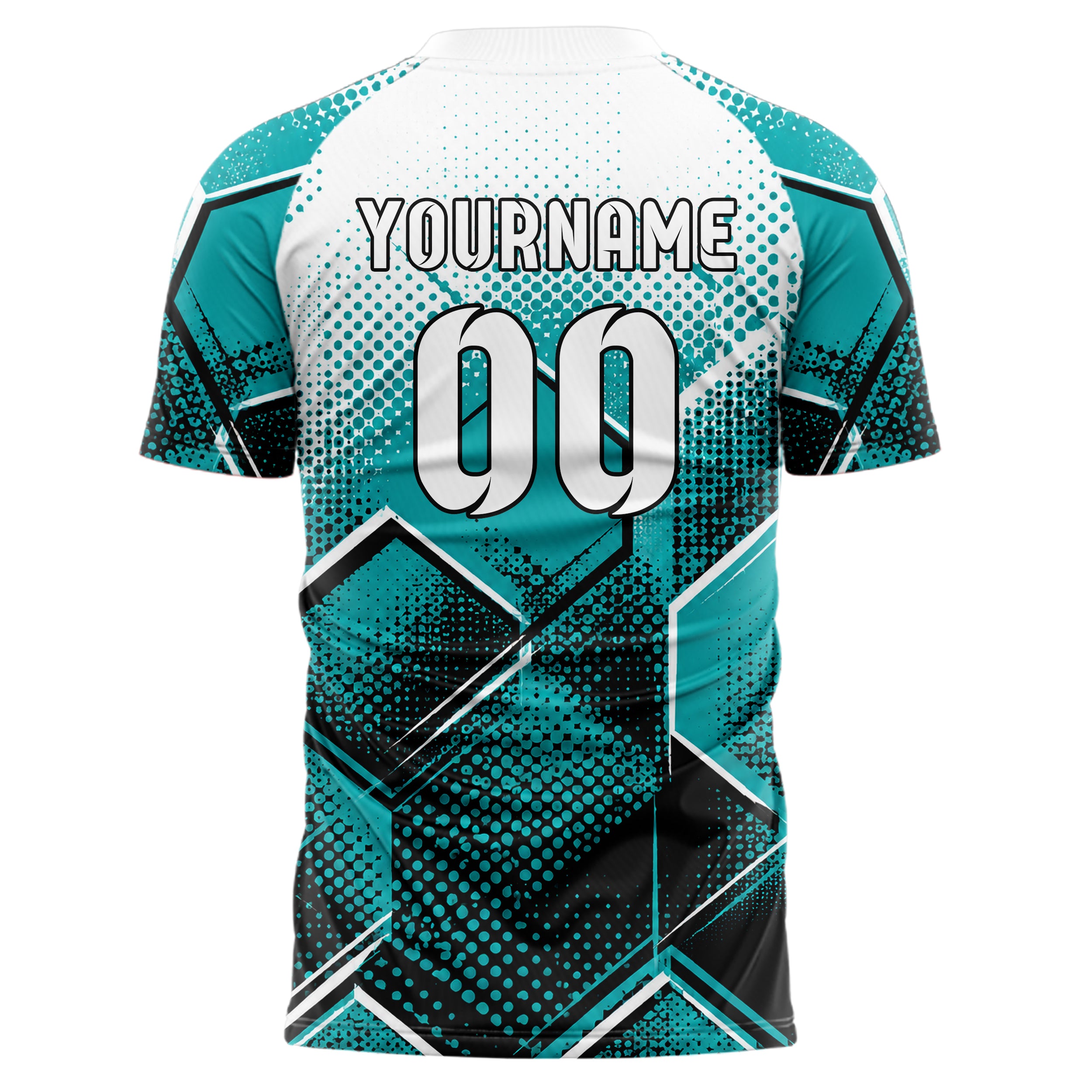 Cyan lebendiges Rauten hexagonale Panels Design 01-0342 individuelles Fußballtrikot back
