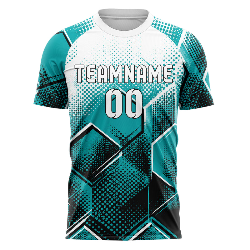 Cyan lebendiges Rauten hexagonale Panels Design 01-0342 individuelles Fußballtrikot front