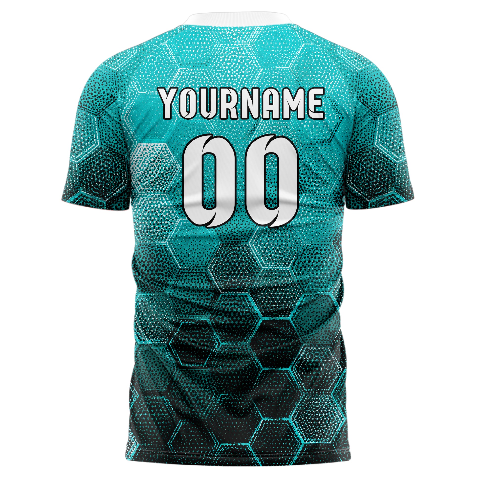 Cyan lebendiges Rauten hexagonale Panels Design 01-0438 individuelles Fußballtrikot back