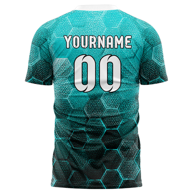 Cyan lebendiges Rauten hexagonale Panels Design 01-0438 individuelles Fußballtrikot back