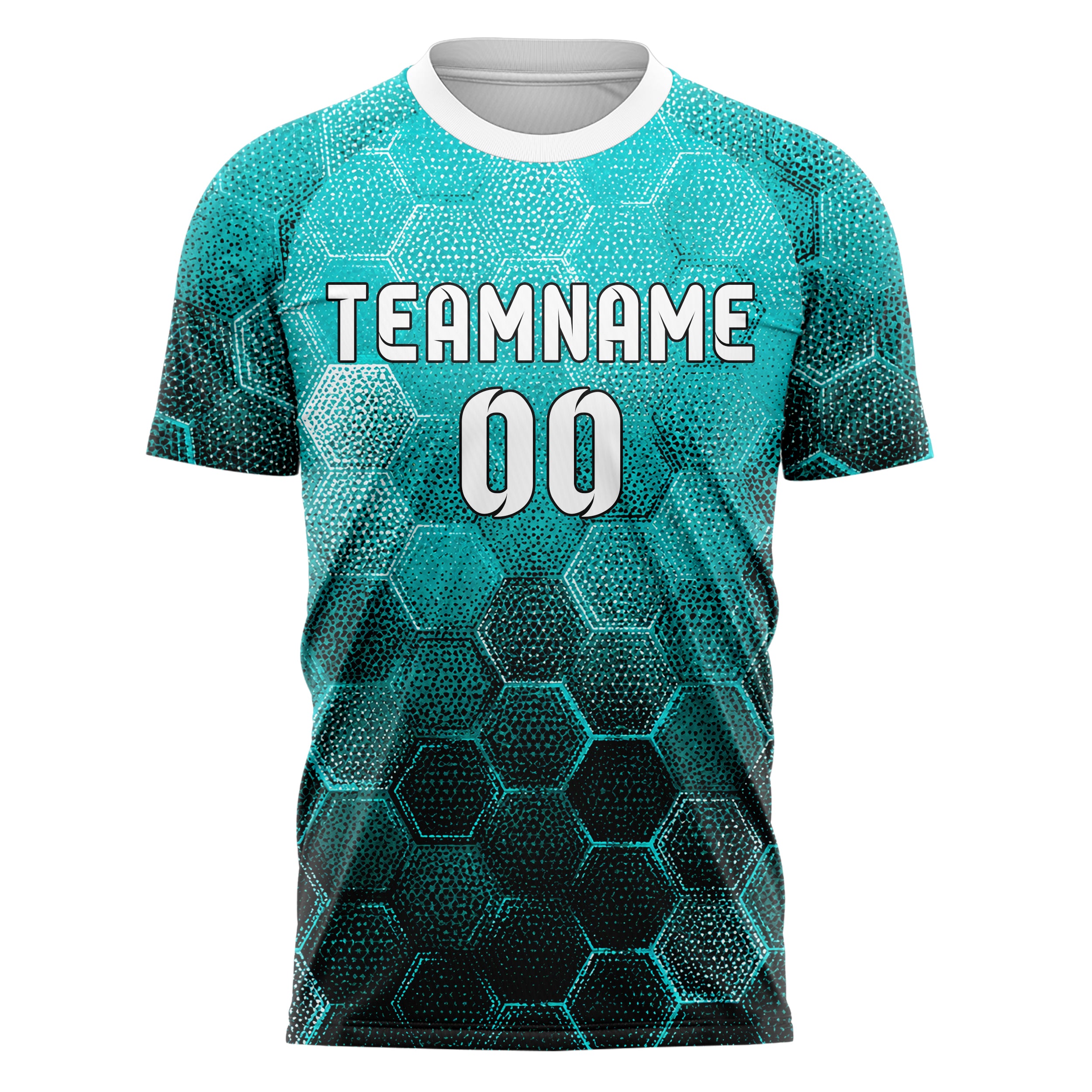 Cyan lebendiges Rauten hexagonale Panels Design 01-0438 individuelles Fußballtrikot front