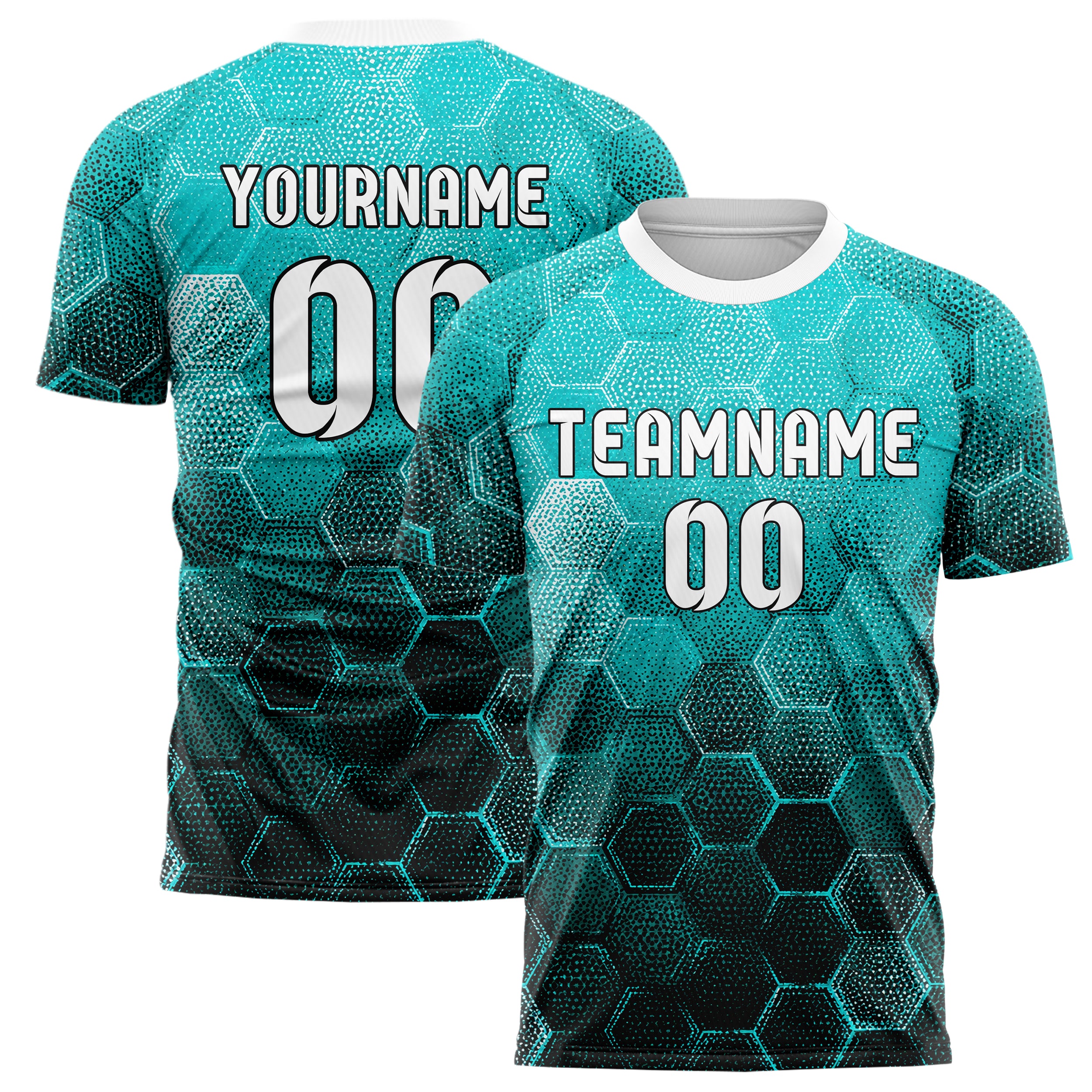 Cyan lebendiges Rauten hexagonale Panels Design 01-0438 individuelles Fußballtrikot main