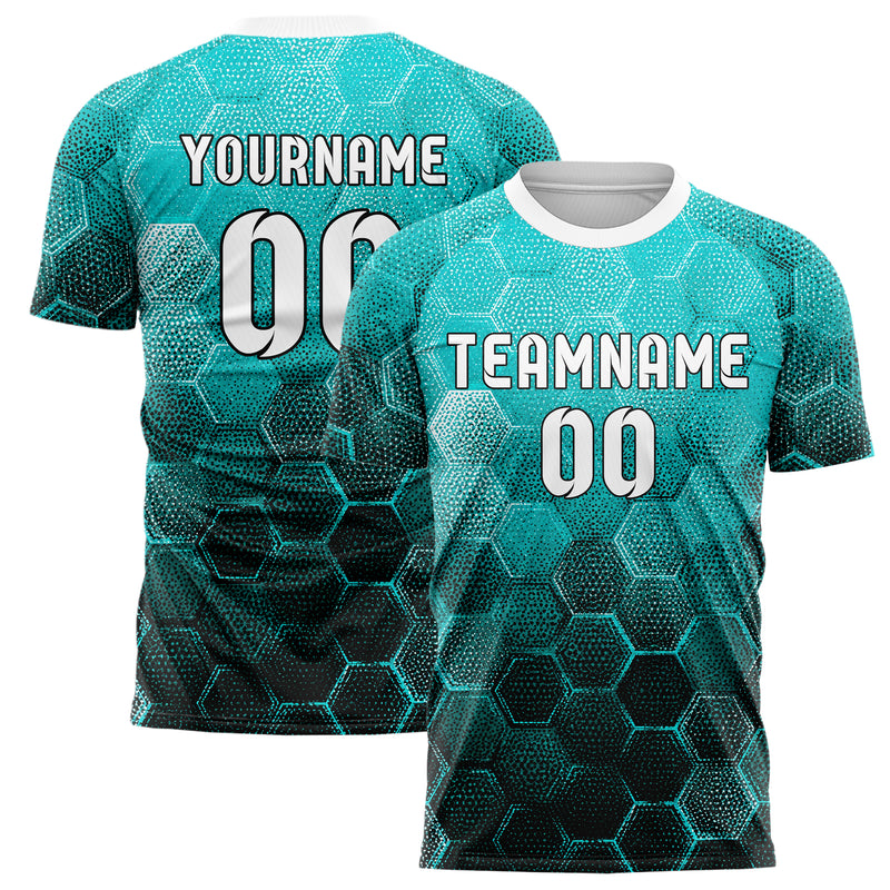 Cyan lebendiges Rauten hexagonale Panels Design 01-0438 individuelles Fußballtrikot main