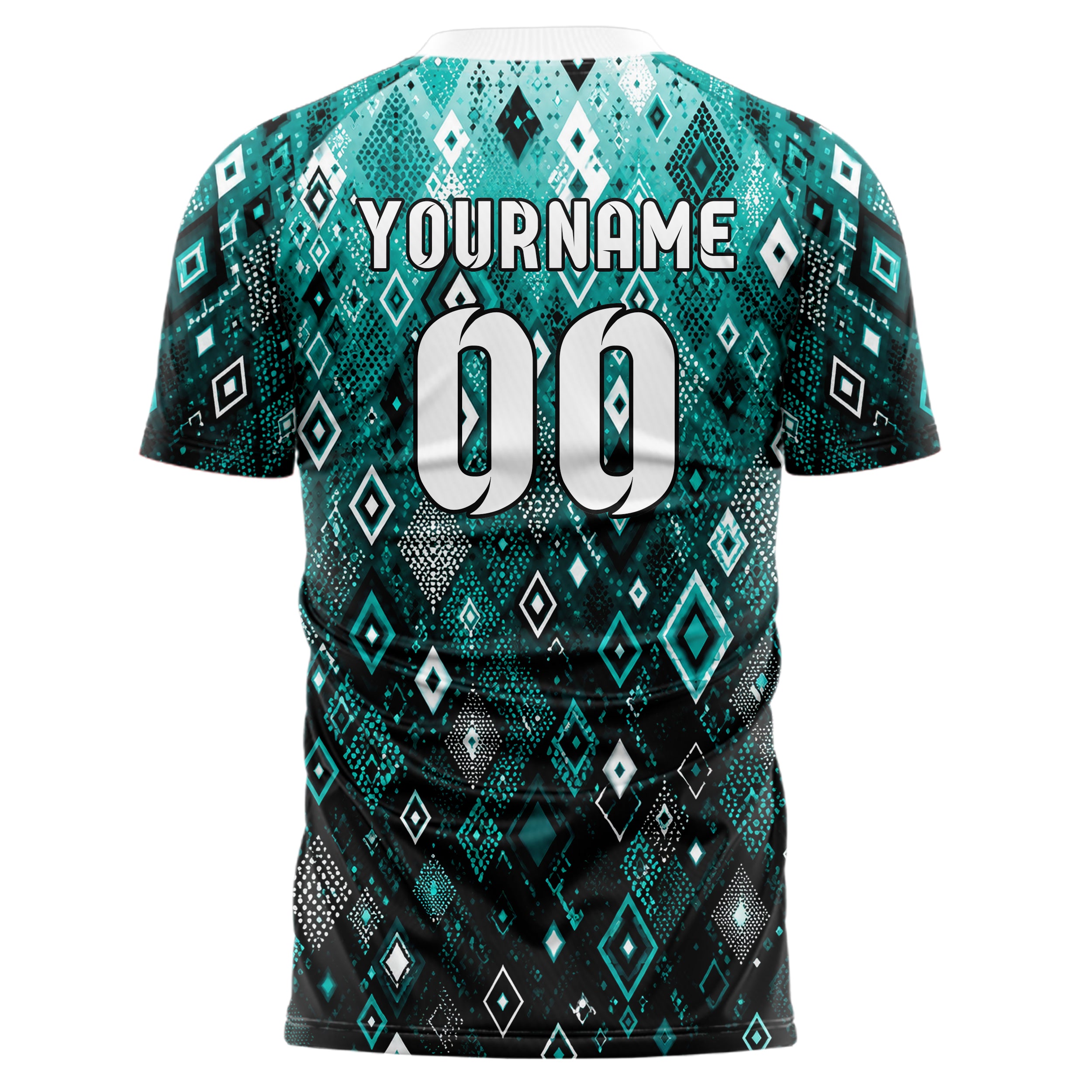 Cyan lebendiges Rauten Layered 3D Rhombus Design 01-0147 individuelles Fußballtrikot back