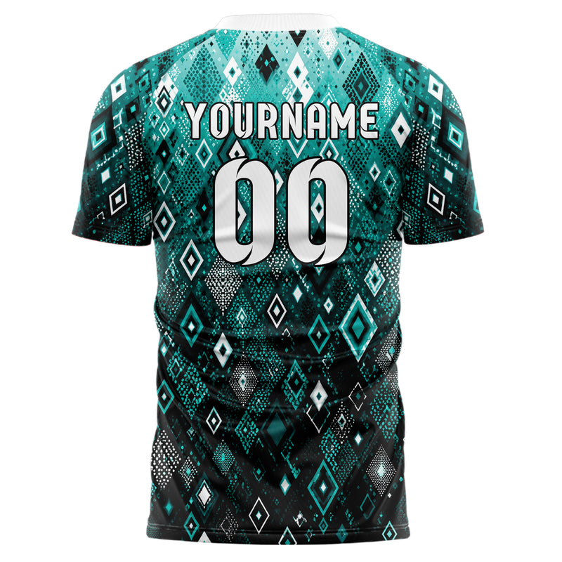 Cyan lebendiges Rauten Layered 3D Rhombus Design 01-0147 individuelles Fußballtrikot back