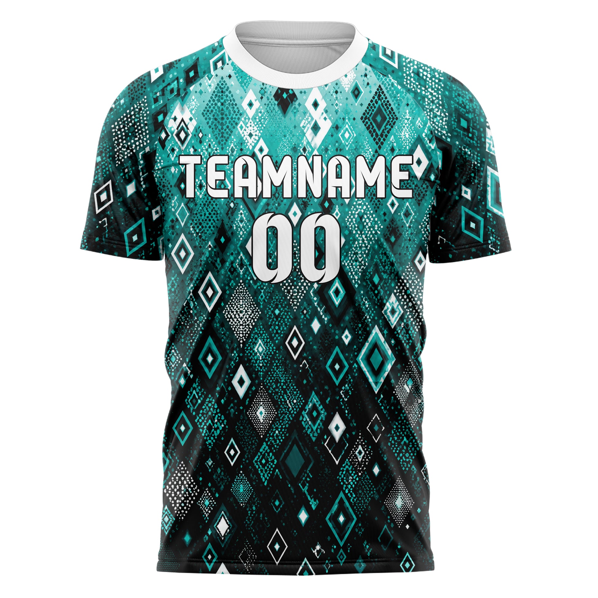 Cyan lebendiges Rauten Layered 3D Rhombus Design 01-0147 individuelles Fußballtrikot front