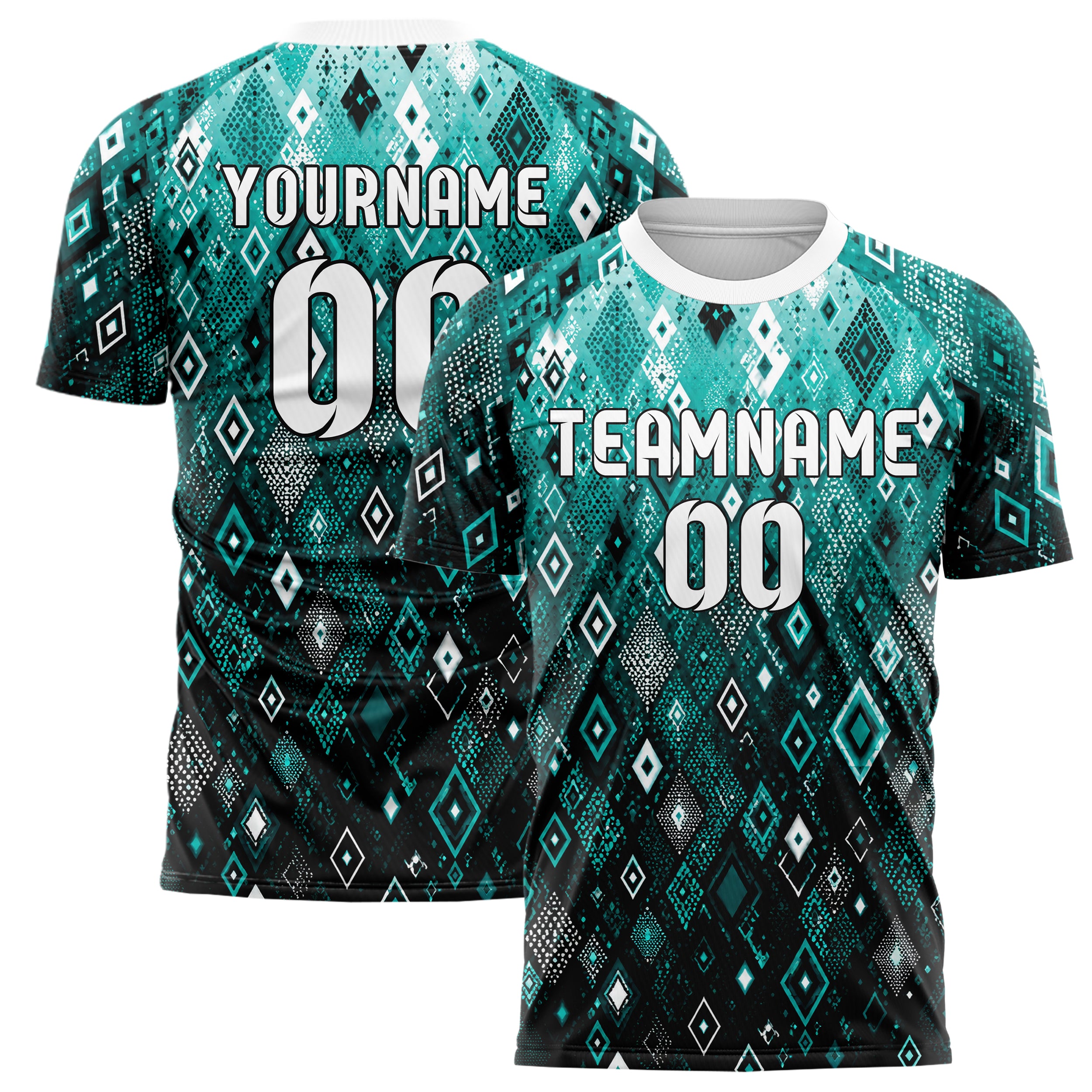 Cyan lebendiges Rauten Layered 3D Rhombus Design 01-0147 individuelles Fußballtrikot main