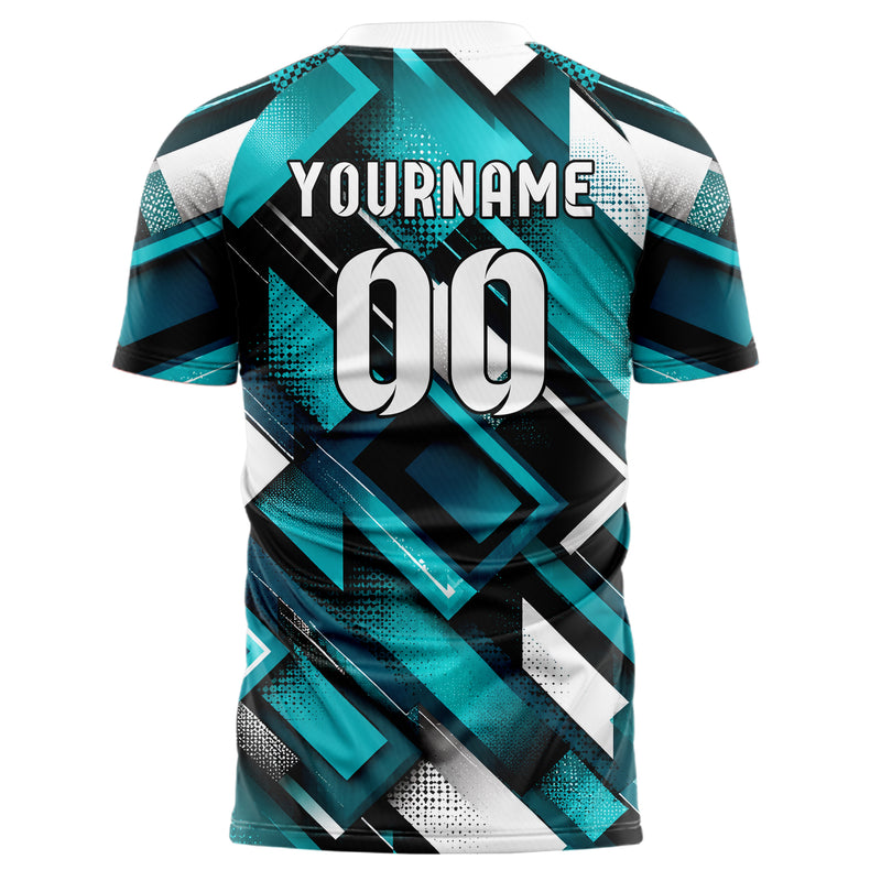 Cyan lebendiges Rauten Layered 3D Rhombus Design 01-0411 individuelles Fußballtrikot back