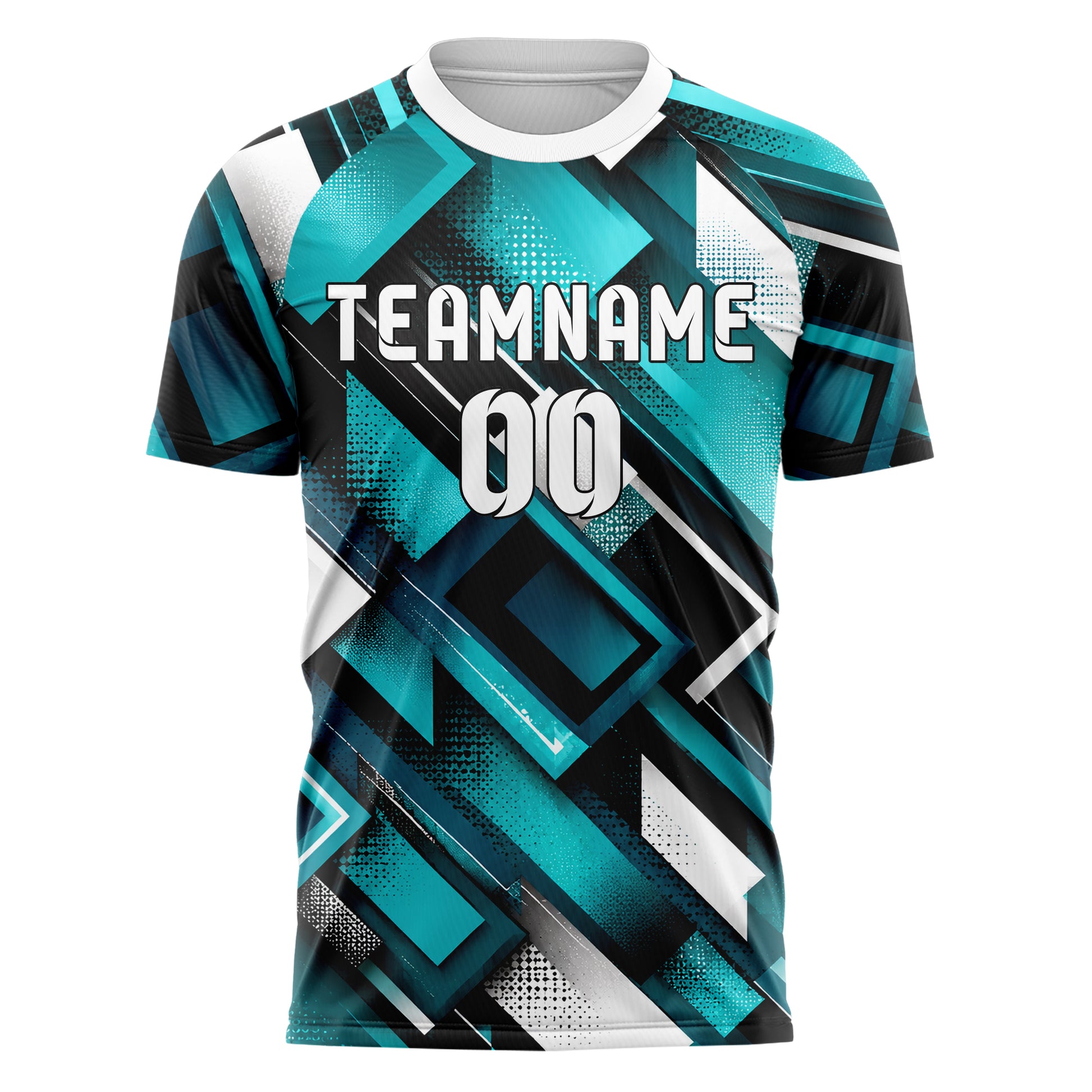 Cyan lebendiges Rauten Layered 3D Rhombus Design 01-0411 individuelles Fußballtrikot front