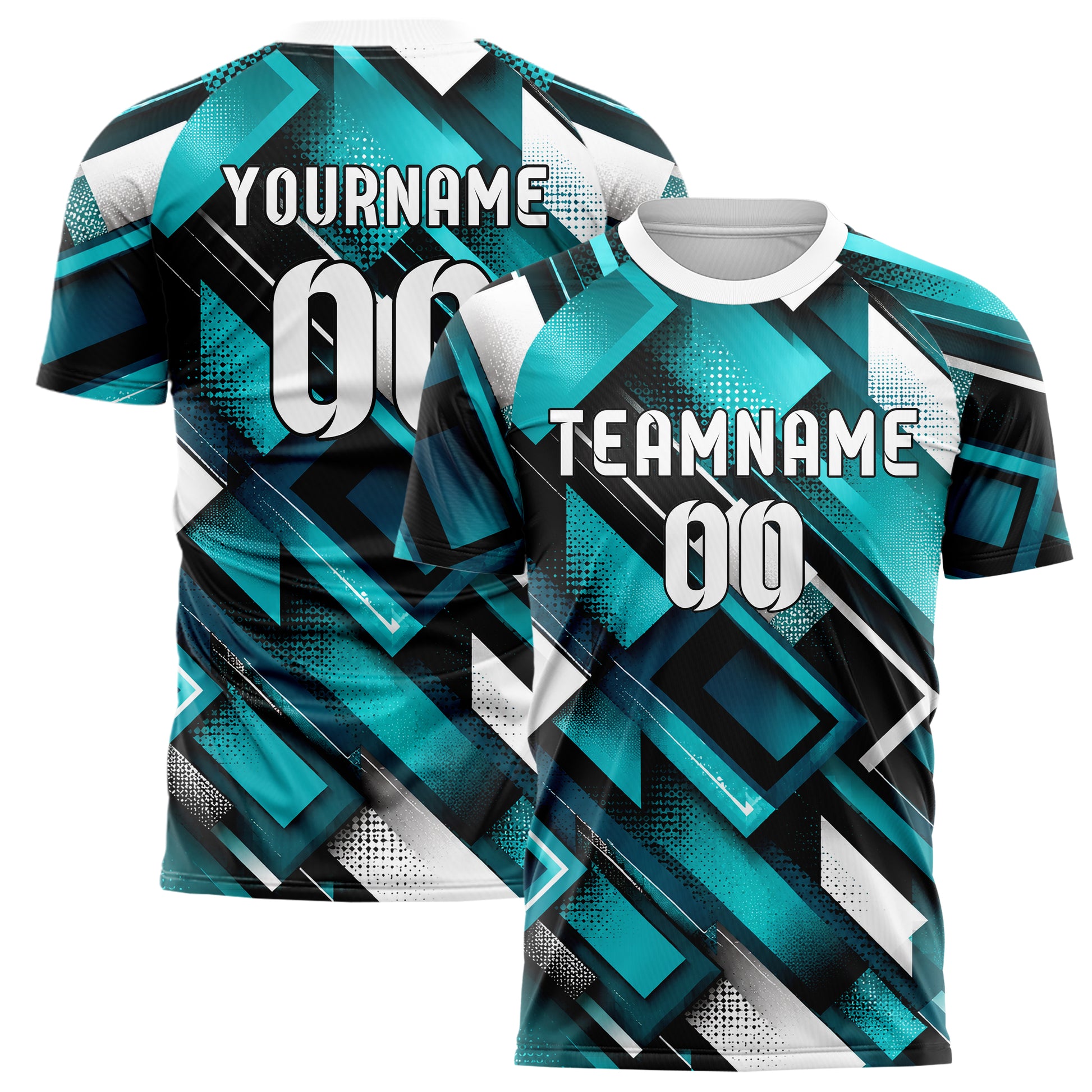 Cyan lebendiges Rauten Layered 3D Rhombus Design 01-0411 individuelles Fußballtrikot main