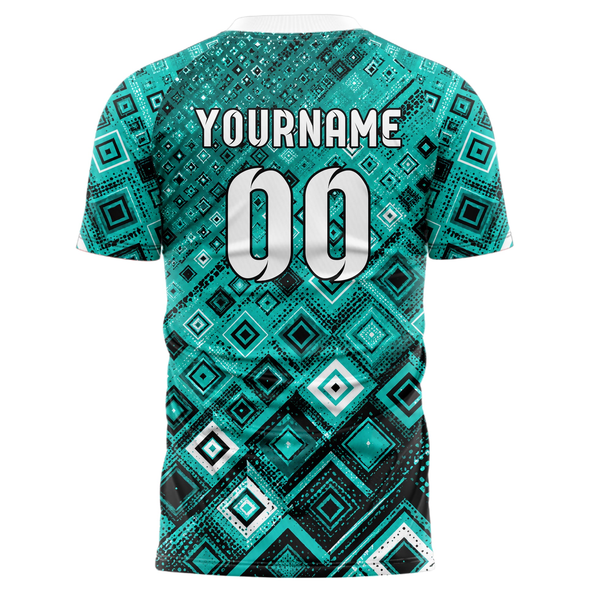 Cyan lebendiges Rauten Micro to Macro Gradient Design 01-0372 individuelles Fußballtrikot back