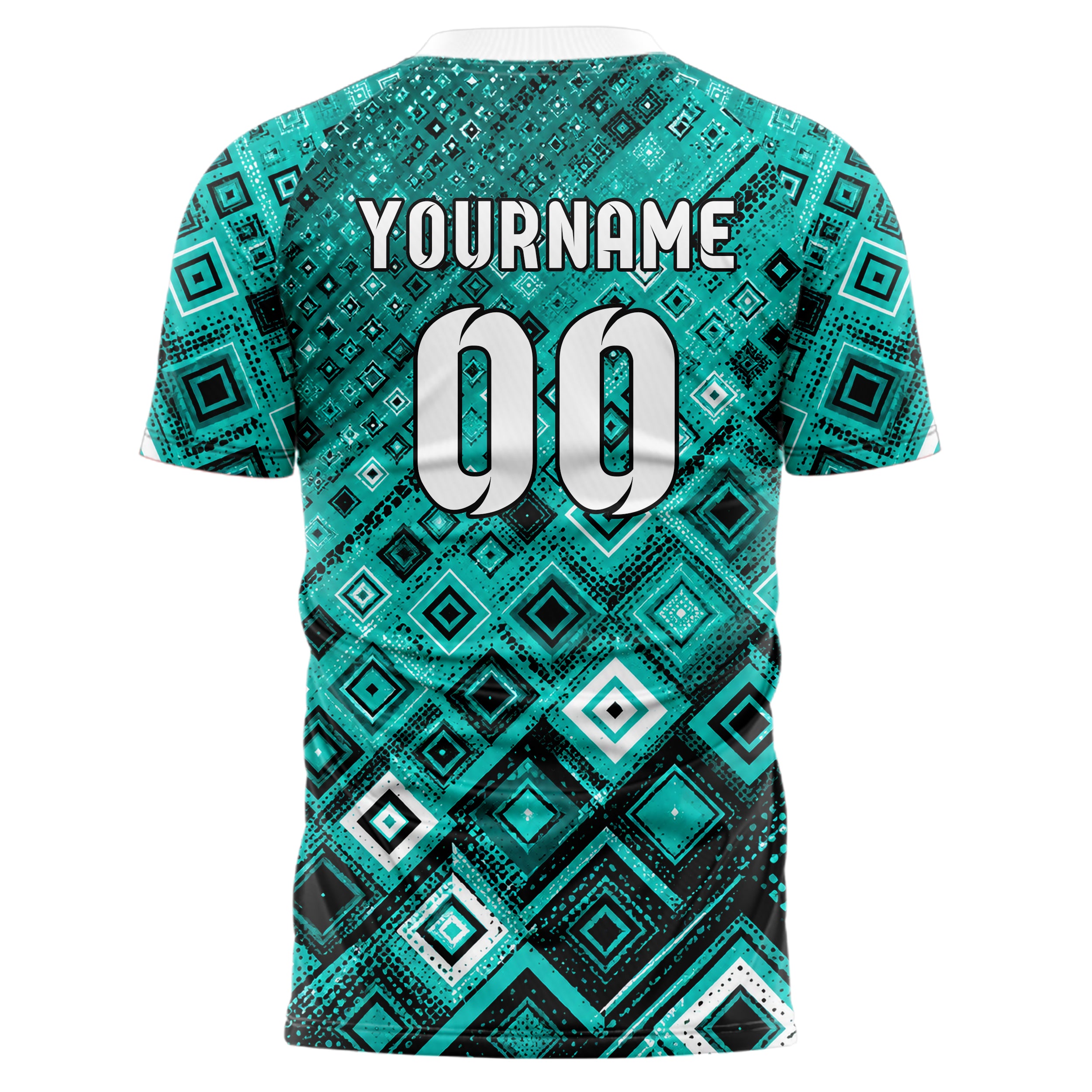 Cyan lebendiges Rauten Micro to Macro Gradient Design 01-0372 individuelles Fußballtrikot back
