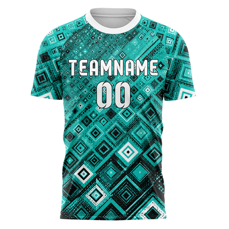 Cyan lebendiges Rauten Micro to Macro Gradient Design 01-0372 individuelles Fußballtrikot front