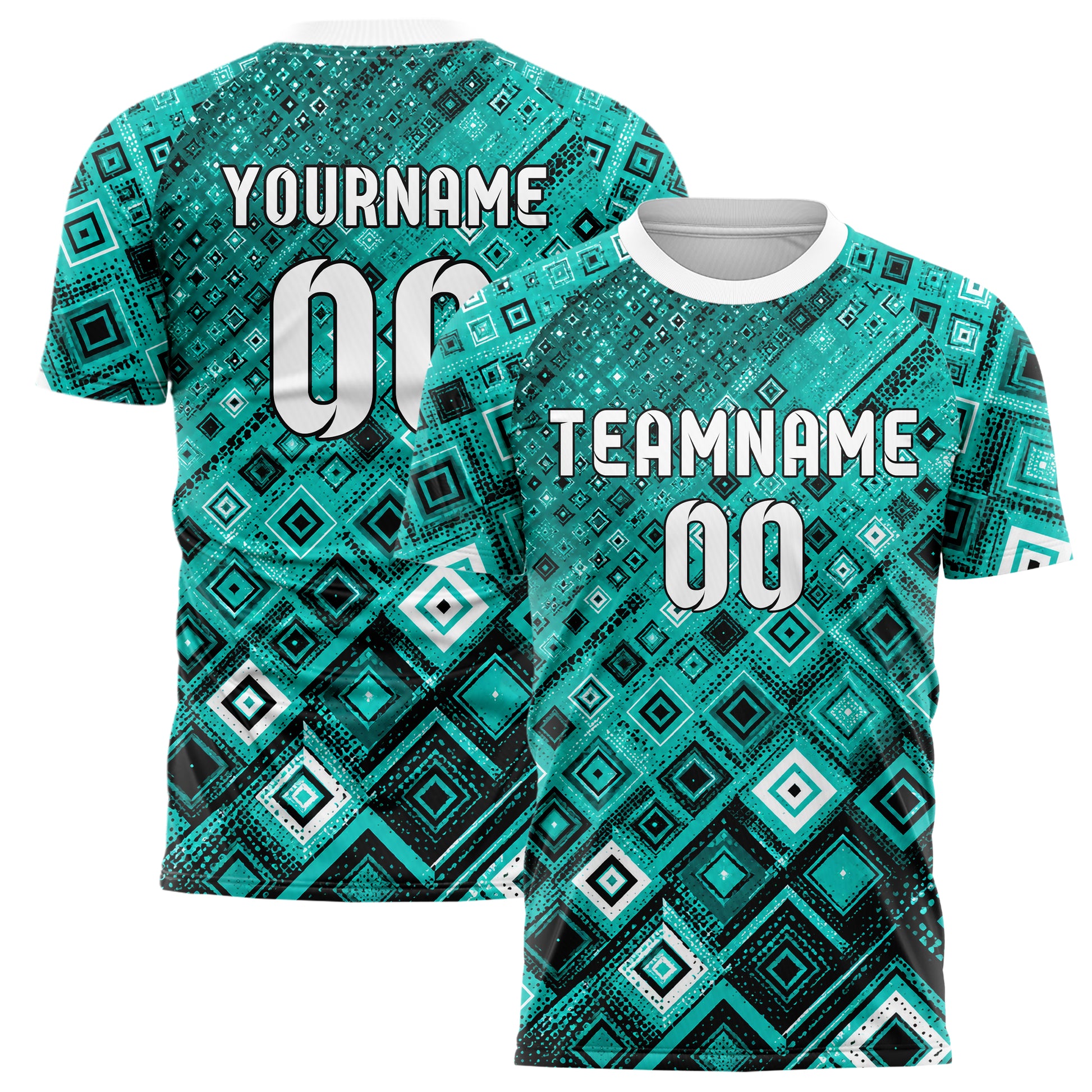 Cyan lebendiges Rauten Micro to Macro Gradient Design 01-0372 individuelles Fußballtrikot main