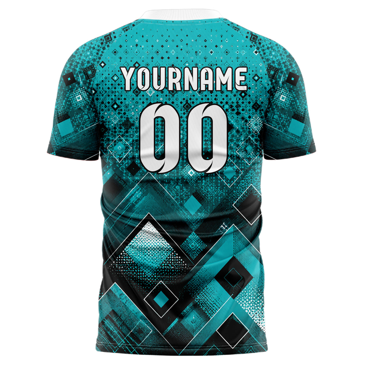 Cyan lebendiges Rauten Micro to Macro Gradient Design 01-0468 individuelles Fußballtrikot back