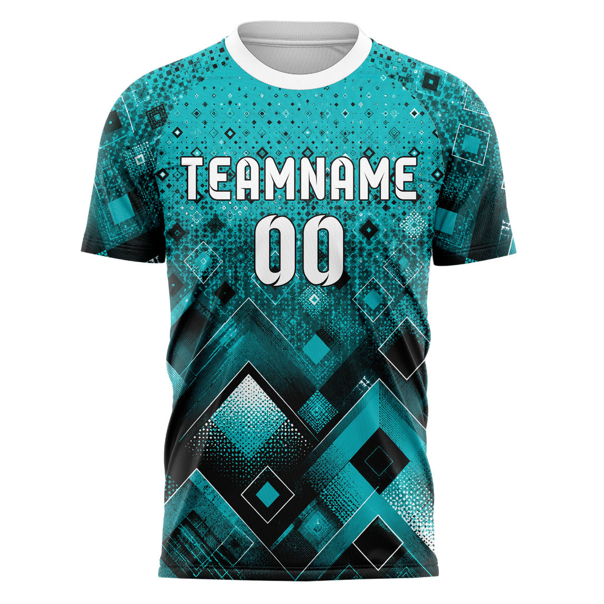 Cyan lebendiges Rauten Micro to Macro Gradient Design 01-0468 individuelles Fußballtrikot front