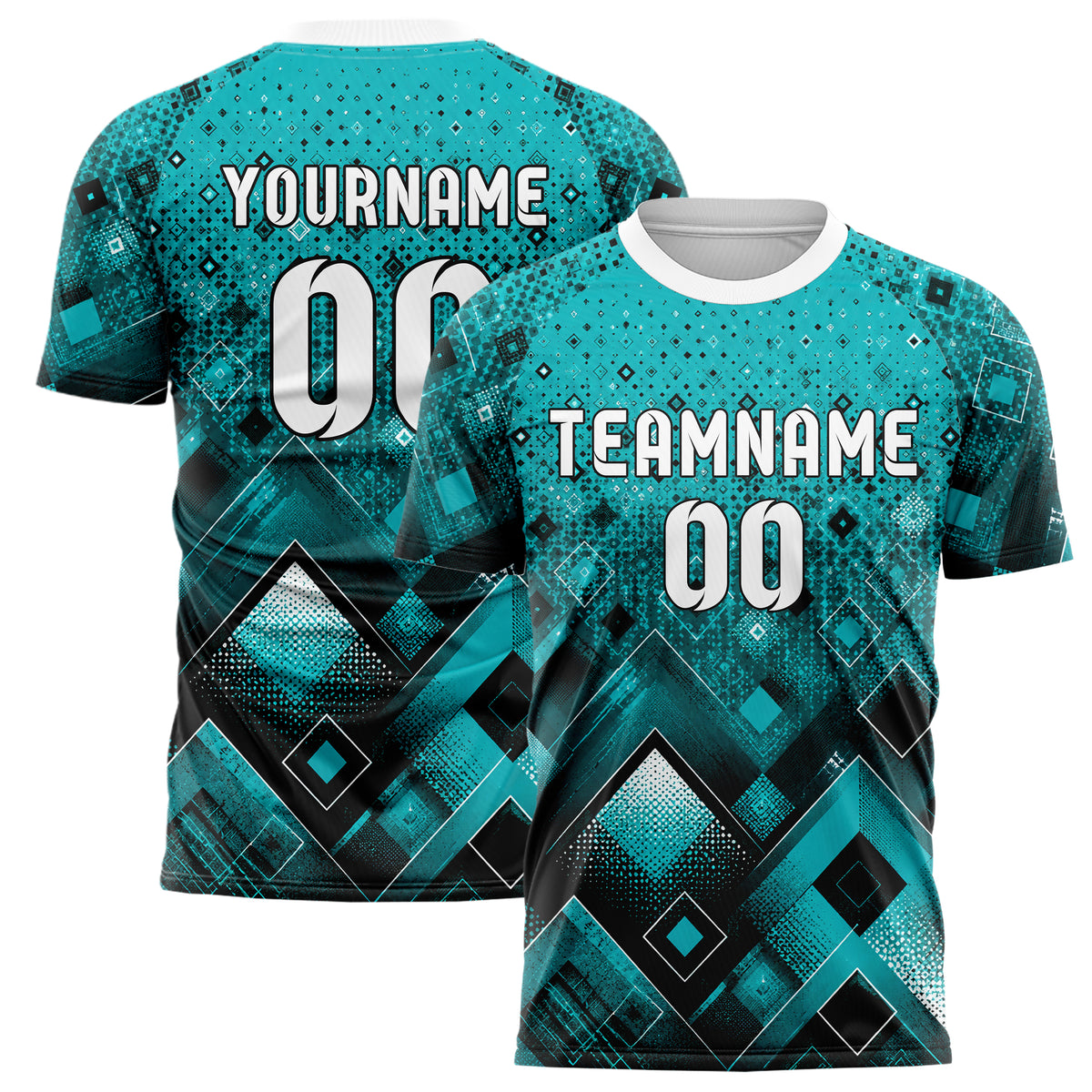 Cyan lebendiges Rauten Micro to Macro Gradient Design 01-0468 individuelles Fußballtrikot main