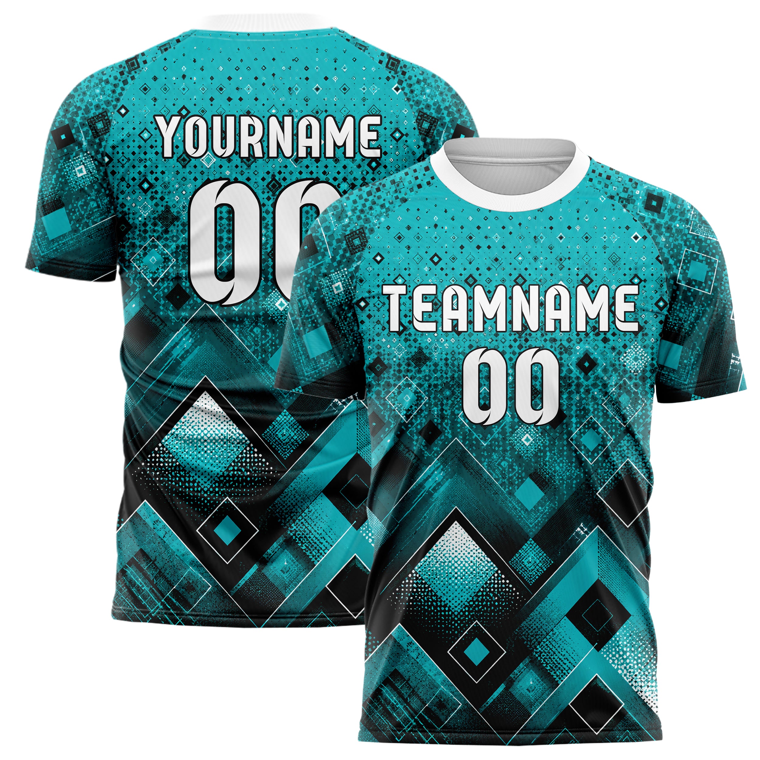 Cyan lebendiges Rauten Micro to Macro Gradient Design 01-0468 individuelles Fußballtrikot main