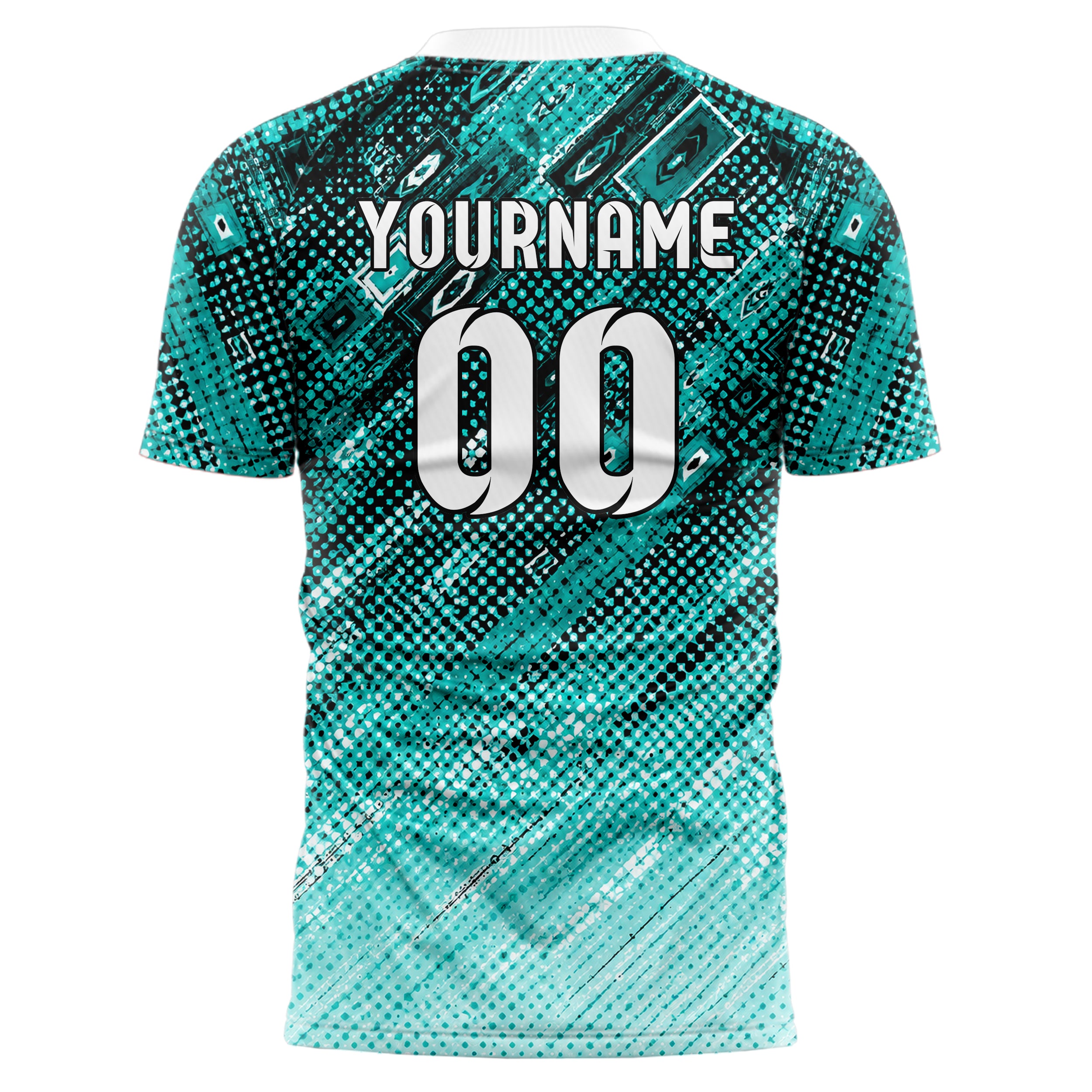 Cyan lebendiges Rauten dichter Verlauf von oben Design 01-0096 individuelles Fußballtrikot back