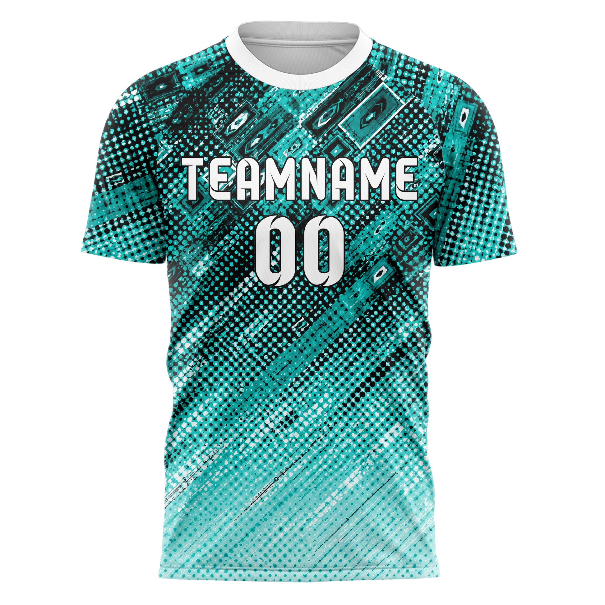 Cyan lebendiges Rauten dichter Verlauf von oben Design 01-0096 individuelles Fußballtrikot front