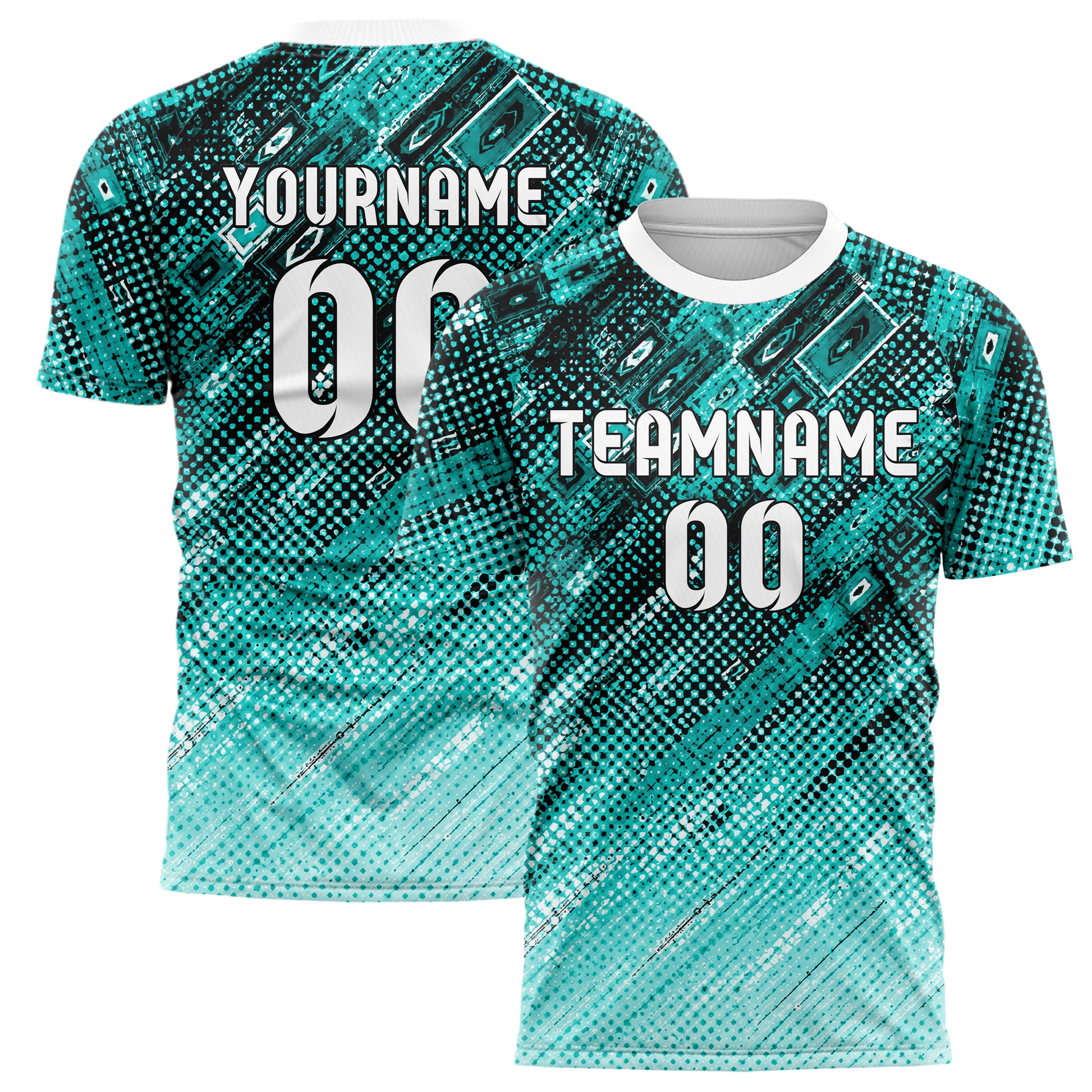 Cyan lebendiges Rauten dichter Verlauf von oben Design 01-0096 individuelles Fußballtrikot main