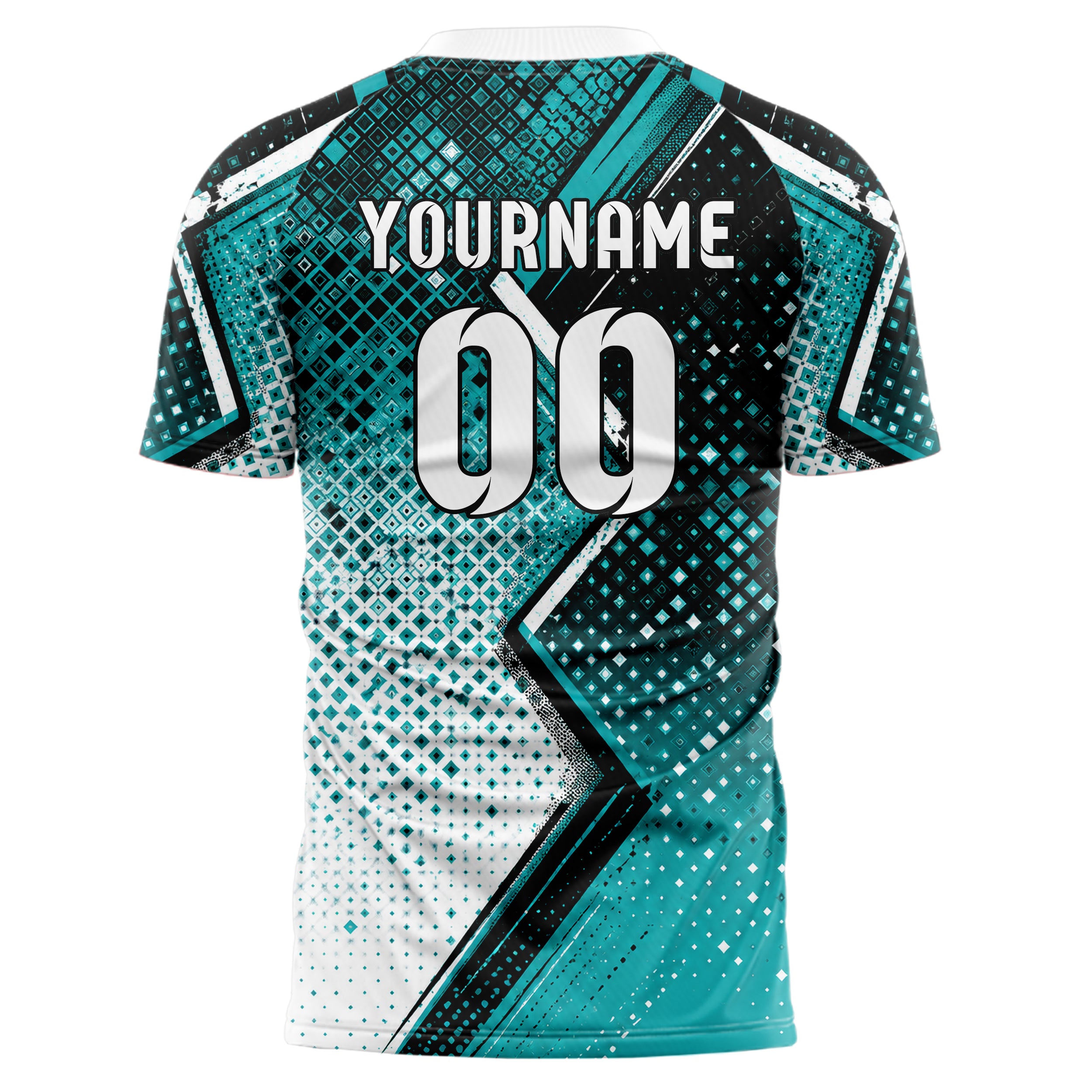 Cyan lebendiges Rauten dichter Verlauf von oben Design 01-0384 individuelles Fußballtrikot back