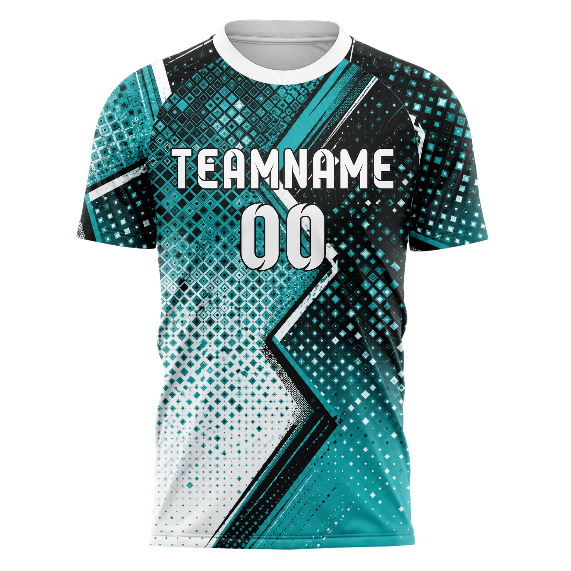 Cyan lebendiges Rauten dichter Verlauf von oben Design 01-0384 individuelles Fußballtrikot front