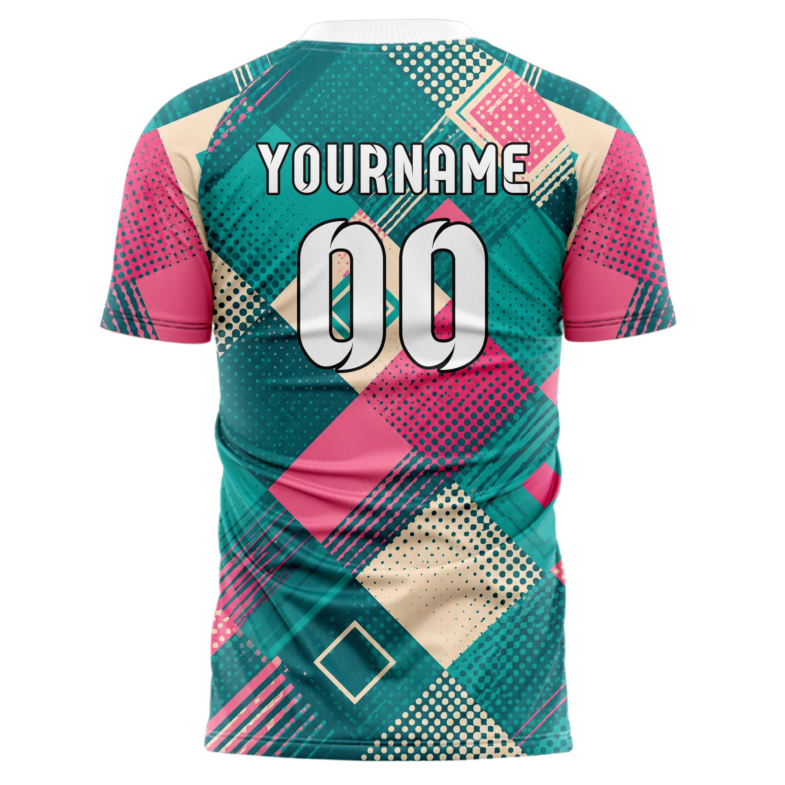 Petrol lebendiges Rauten Square Grid Design 01-0421 individuelles Fußballtrikot back