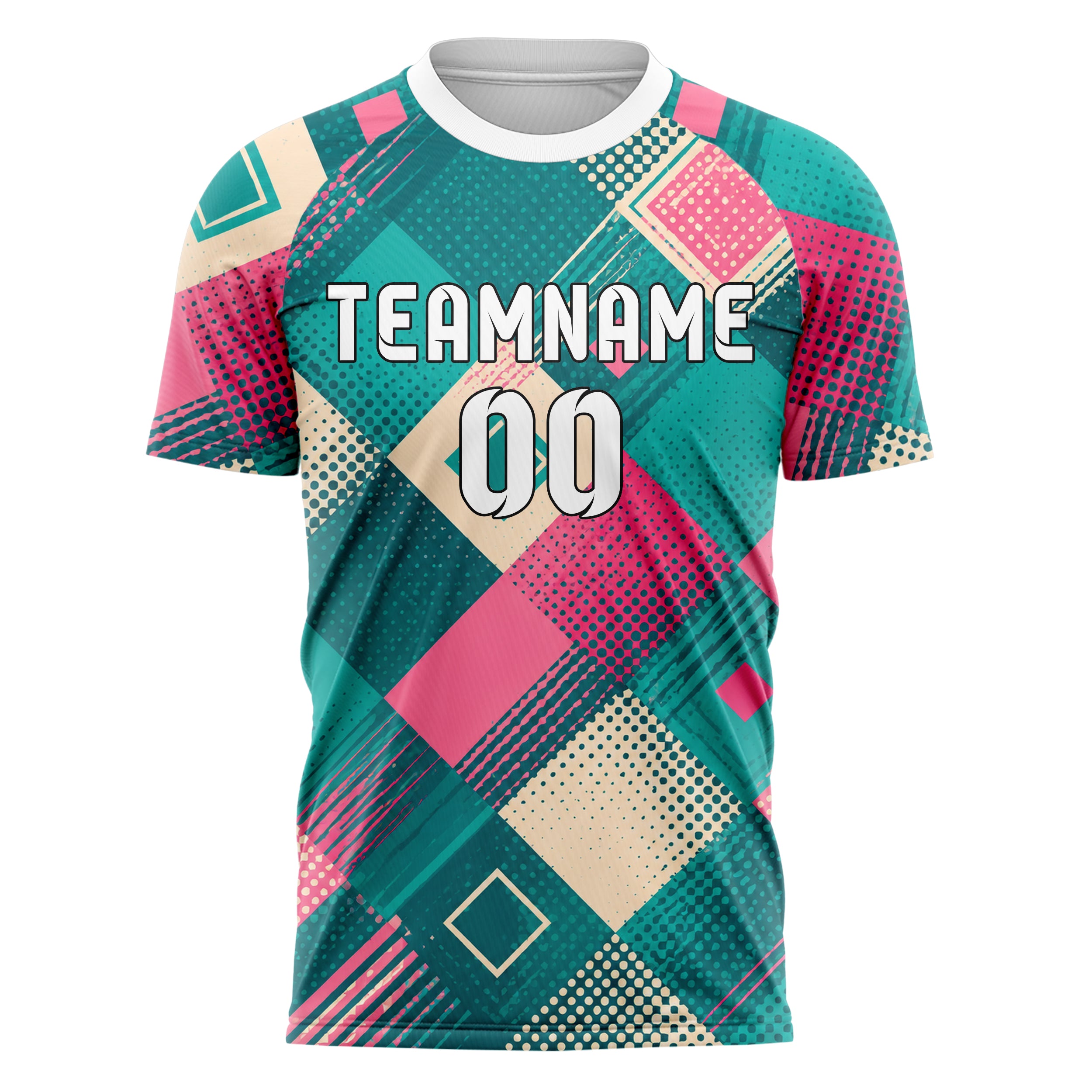 Petrol lebendiges Rauten Square Grid Design 01-0421 individuelles Fußballtrikot front
