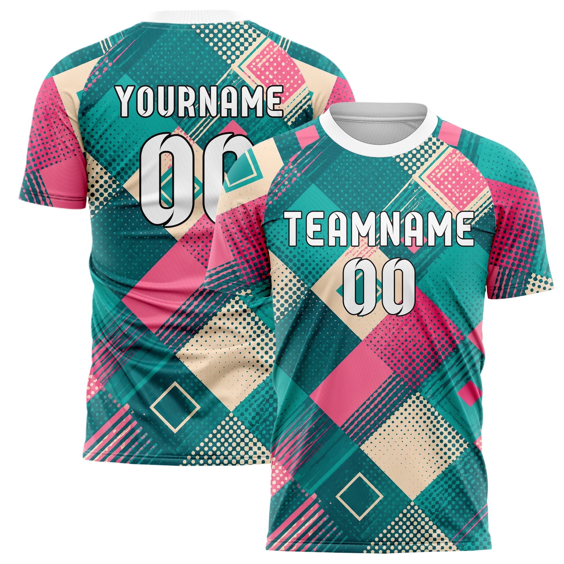 Petrol lebendiges Rauten Square Grid Design 01-0421 individuelles Fußballtrikot main