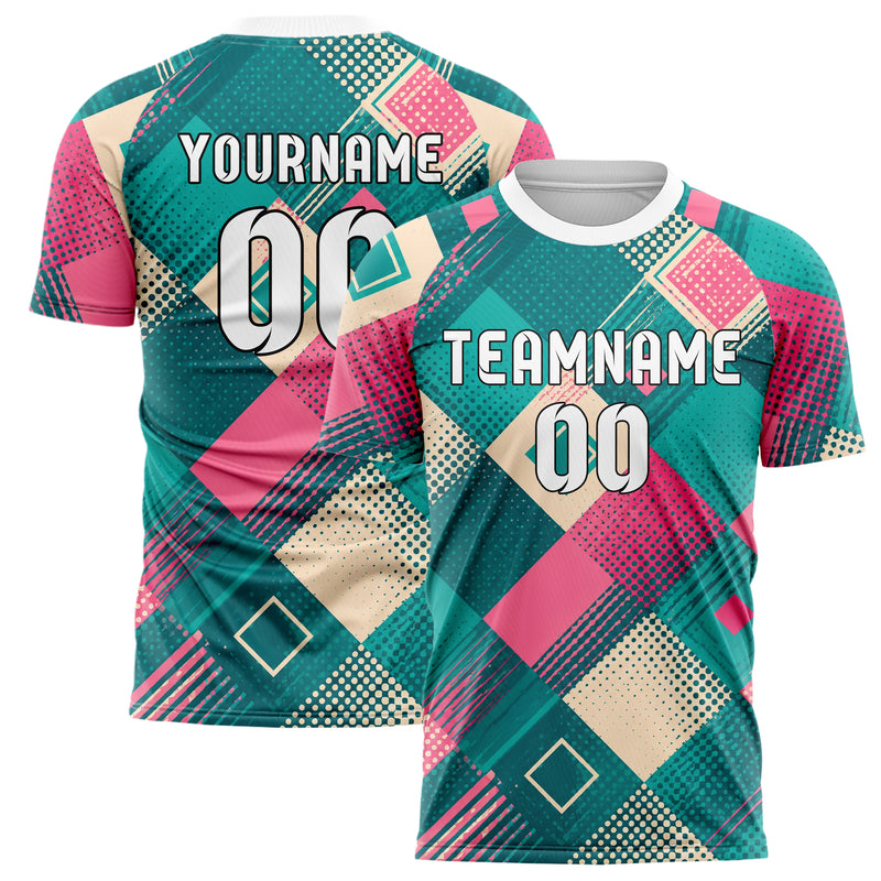 Petrol lebendiges Rauten Square Grid Design 01-0421 individuelles Fußballtrikot main
