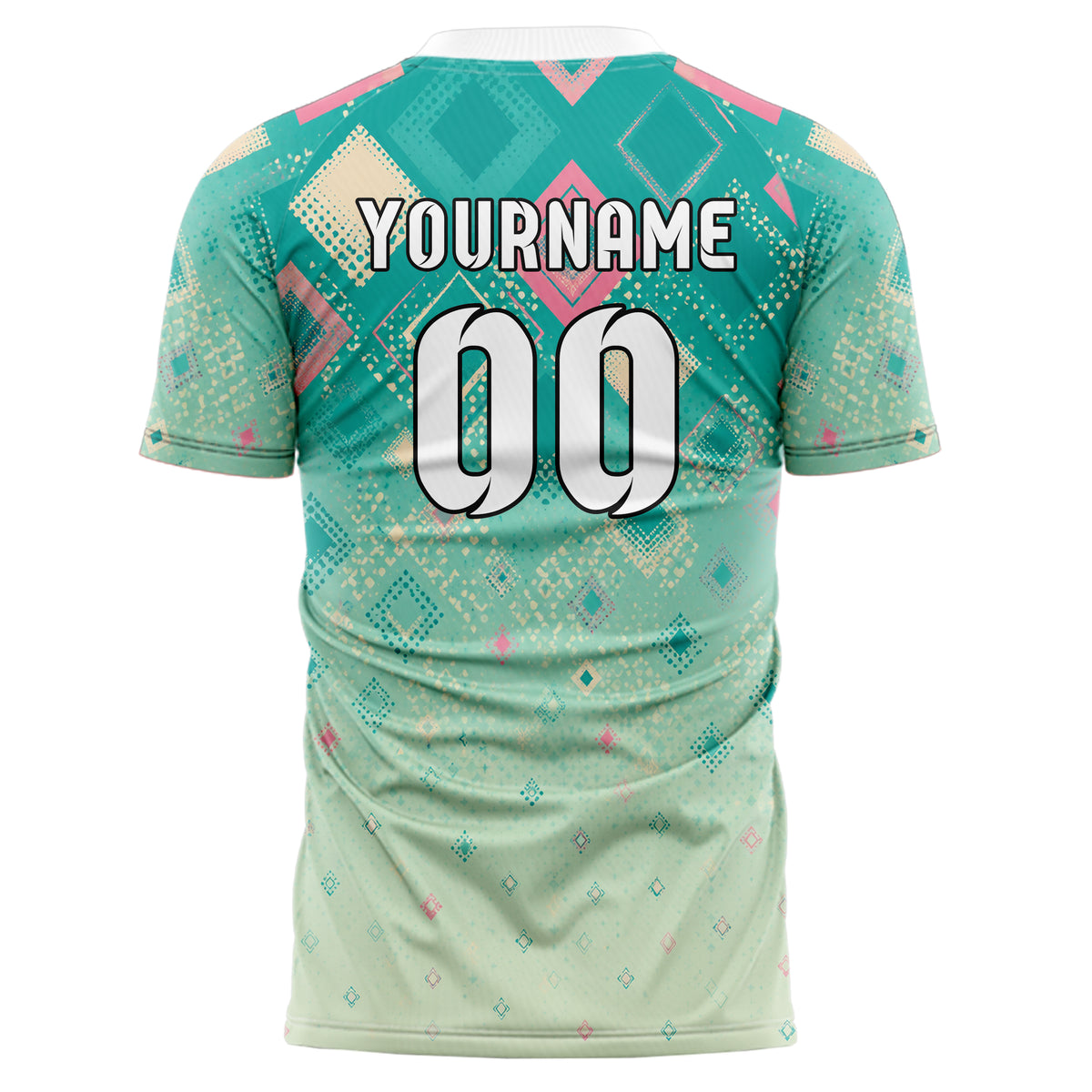 Petrol lebendiges Rauten radialer Center Fade Design 01-0409 individuelles Fußballtrikot back