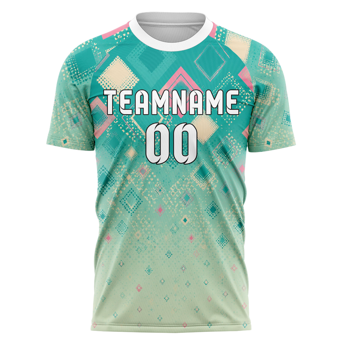 Petrol lebendiges Rauten radialer Center Fade Design 01-0409 individuelles Fußballtrikot front