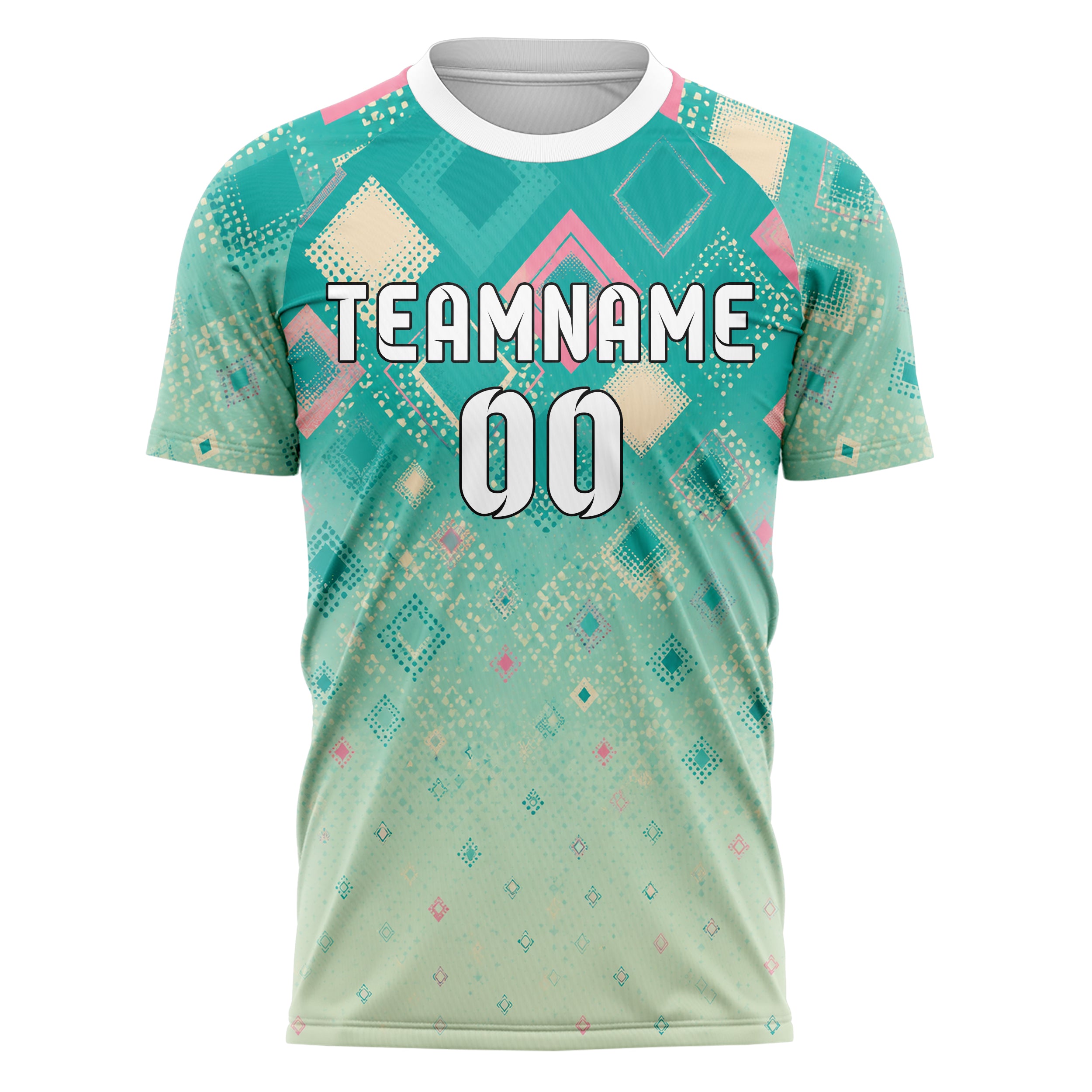 Petrol lebendiges Rauten radialer Center Fade Design 01-0409 individuelles Fußballtrikot front