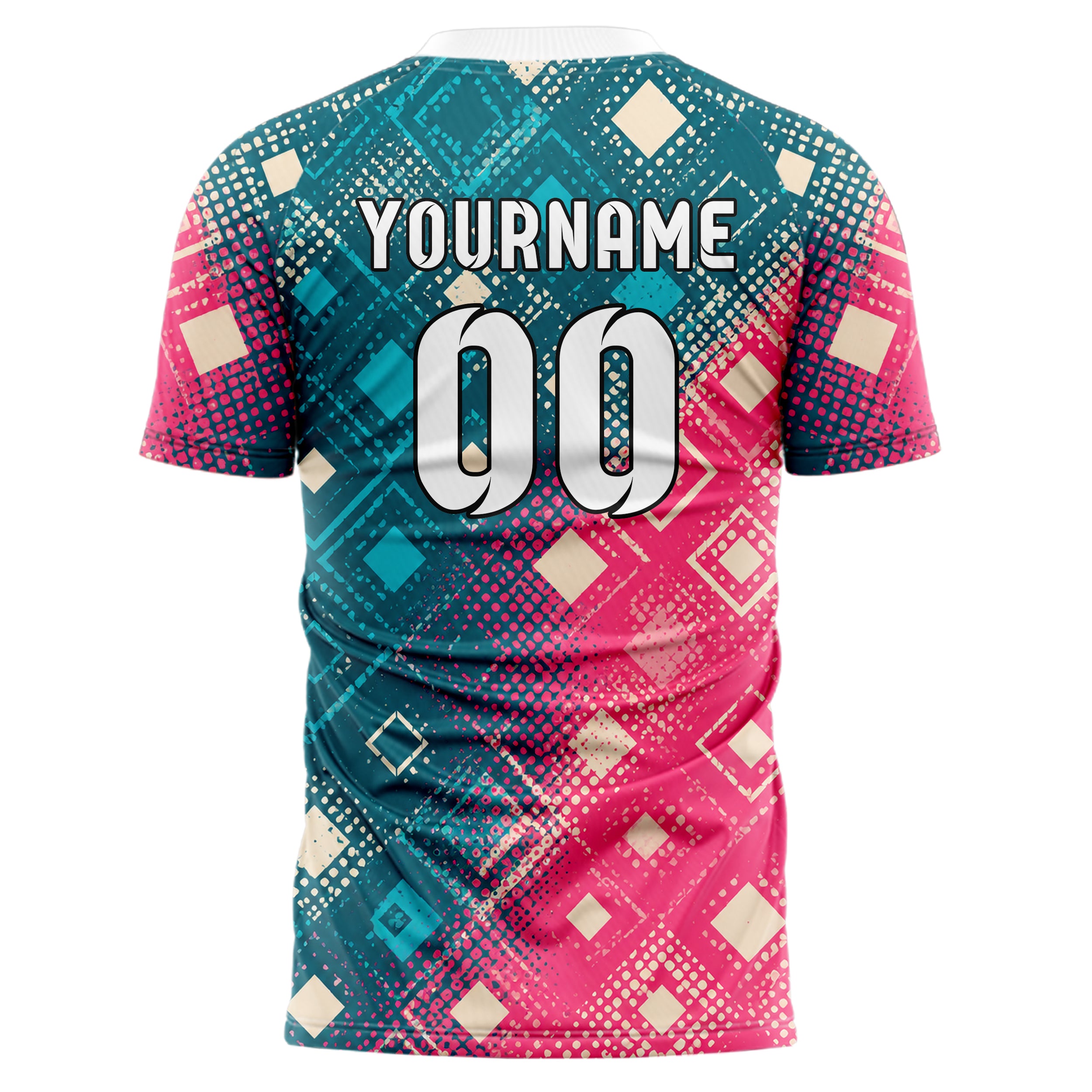 Petrol lebendiges Rauten diagonale Tessellation Design 01-0154 individuelles Fußballtrikot back