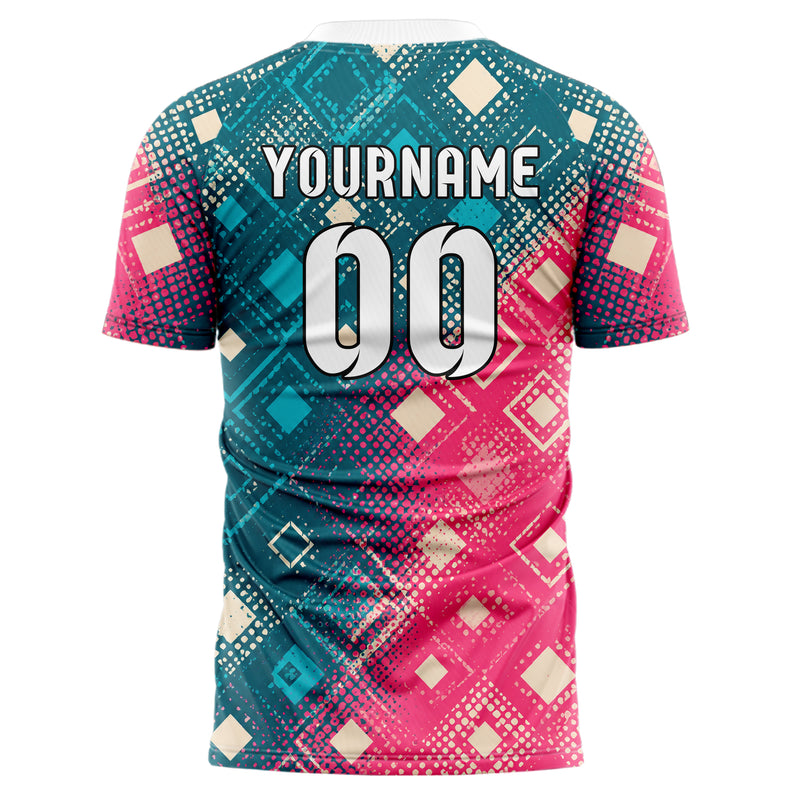 Petrol lebendiges Rauten diagonale Tessellation Design 01-0154 individuelles Fußballtrikot back