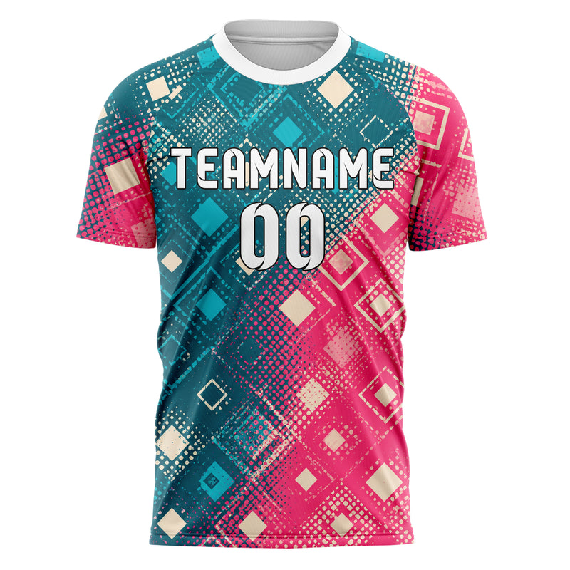 Petrol lebendiges Rauten diagonale Tessellation Design 01-0154 individuelles Fußballtrikot front